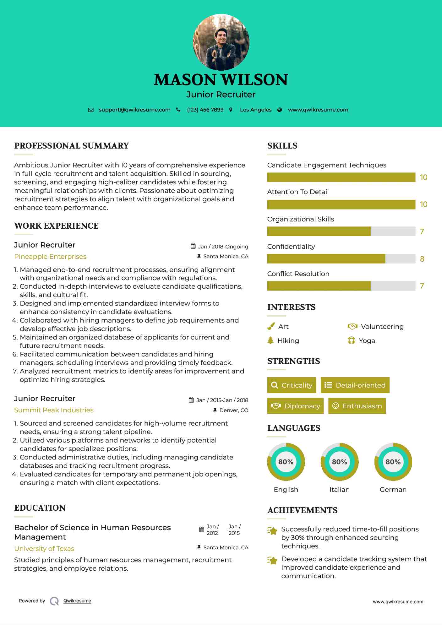Junior Recruiter Resume Template