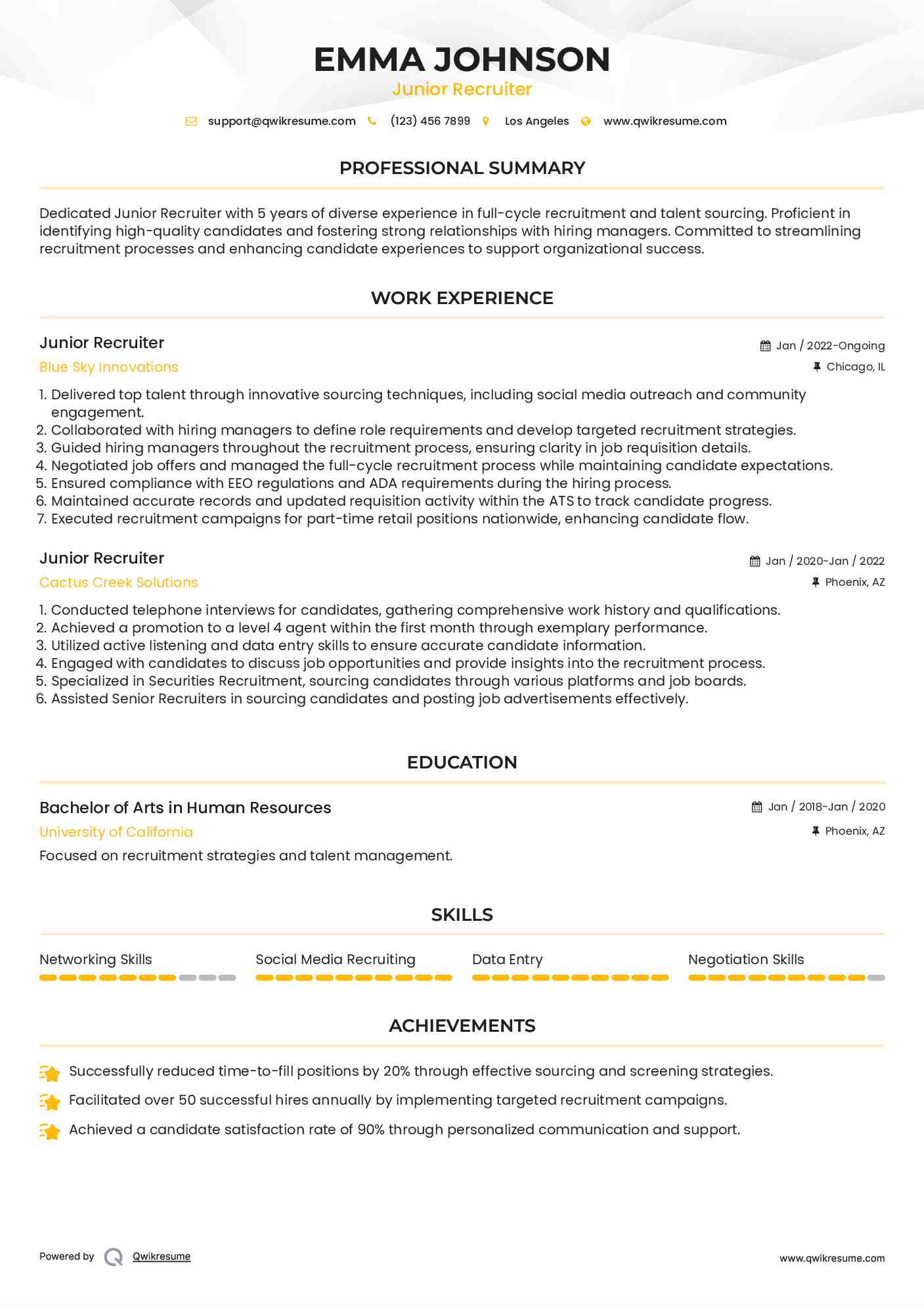 Junior Recruiter Resume Template