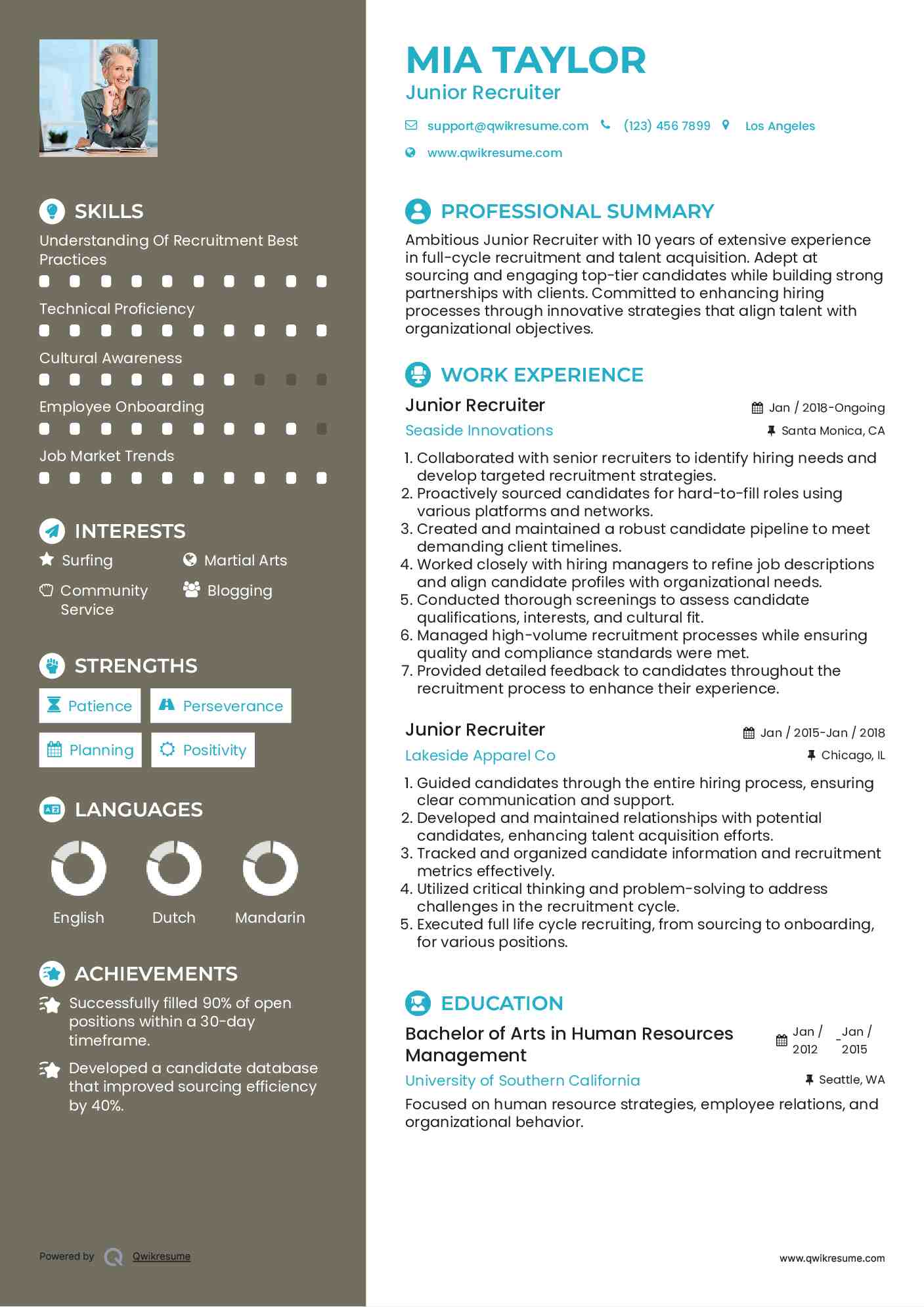 Junior Recruiter Resume Model