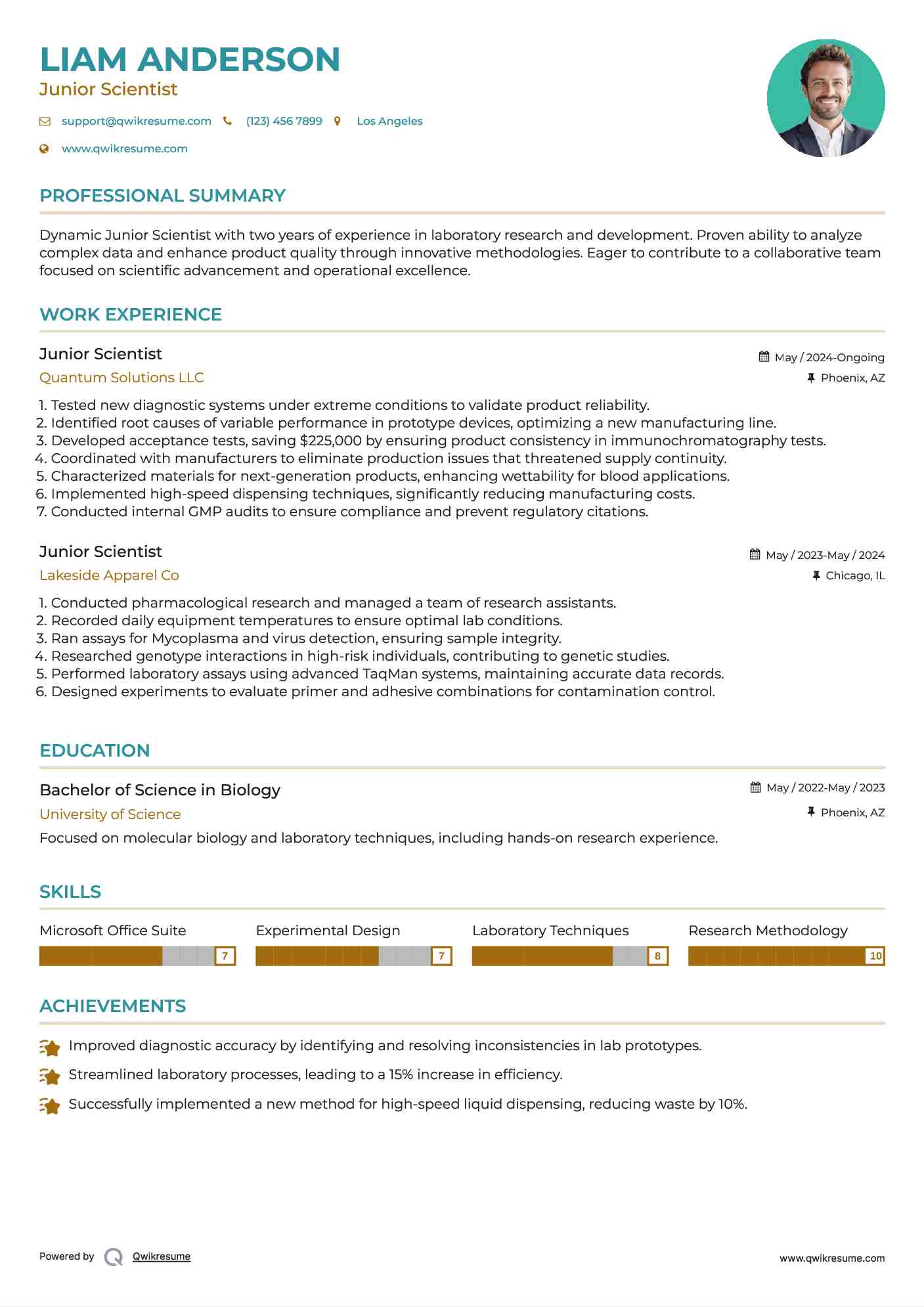 Junior Scientist Resume Format