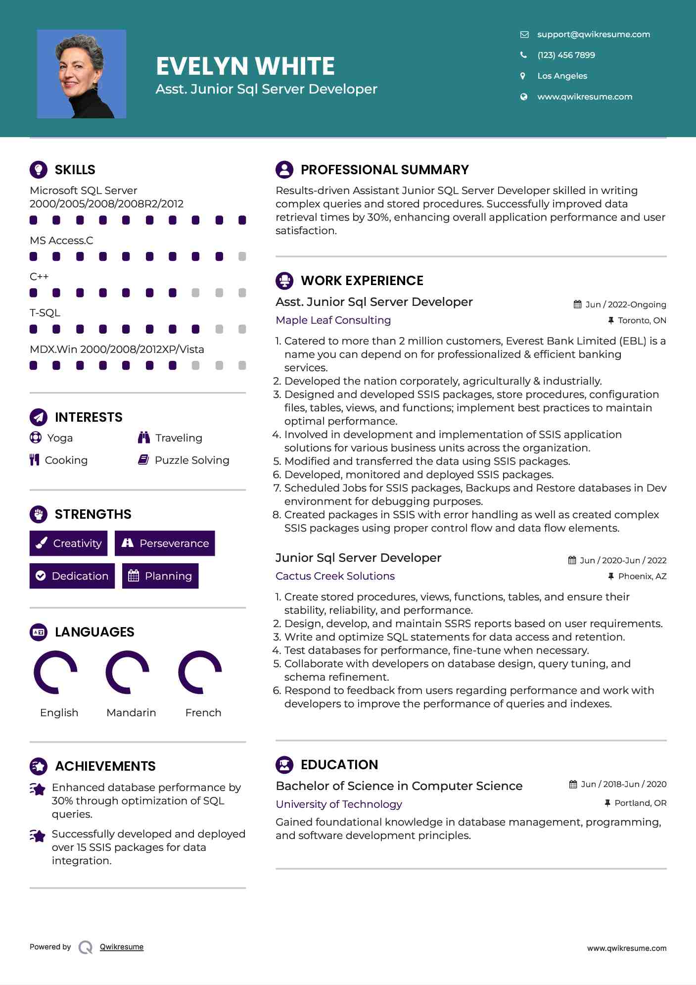 Junior SQL Server Developer Resume Samples QwikResume