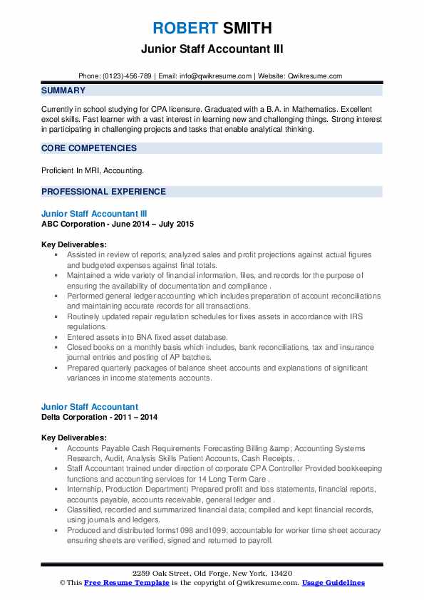Junior Staff Accountant Resume Samples QwikResume
