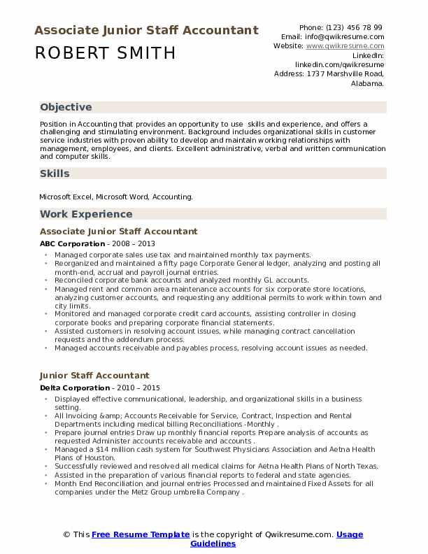 Junior Staff Accountant Resume Samples | QwikResume
