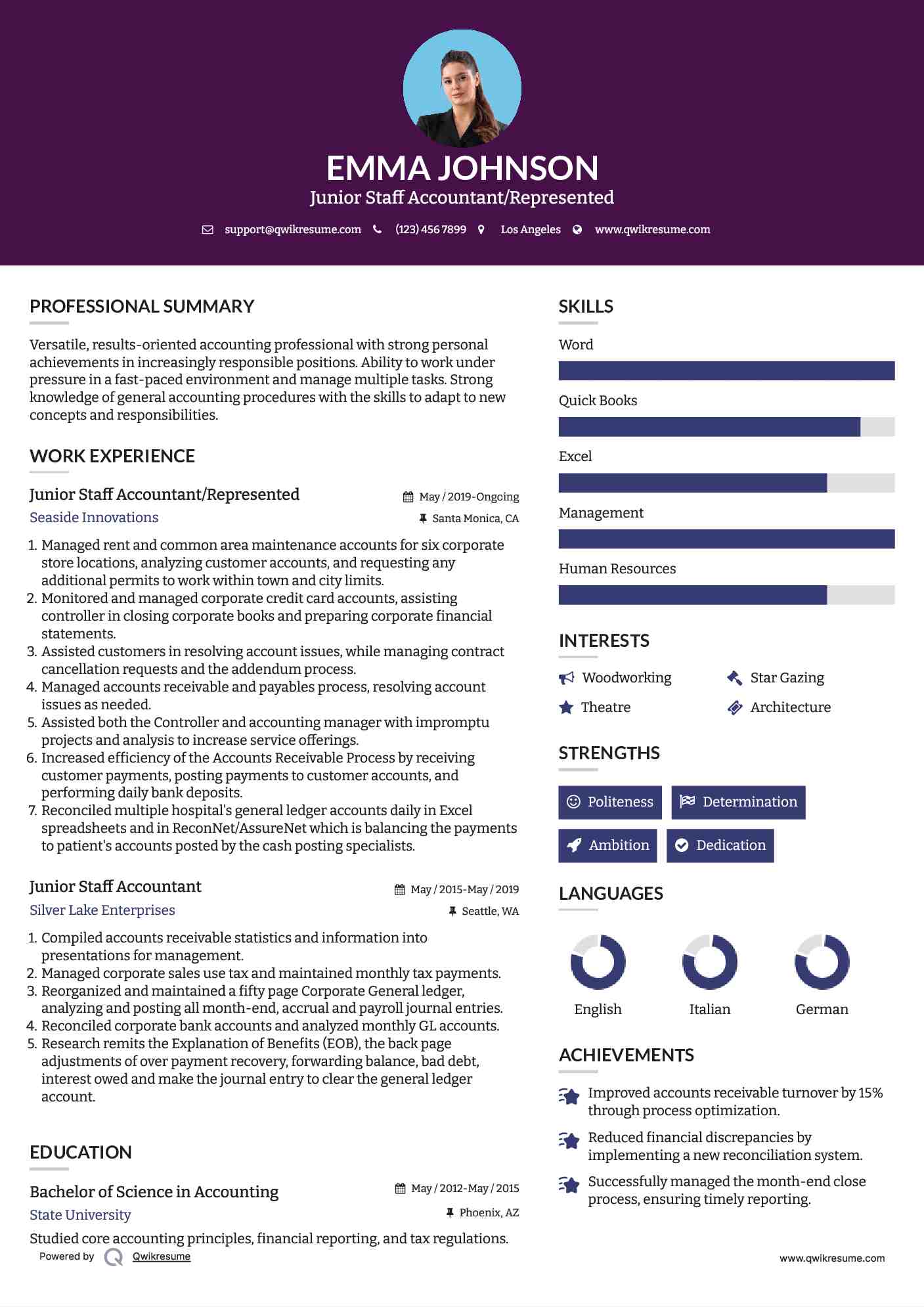 Junior Staff Accountant Resume Samples QwikResume