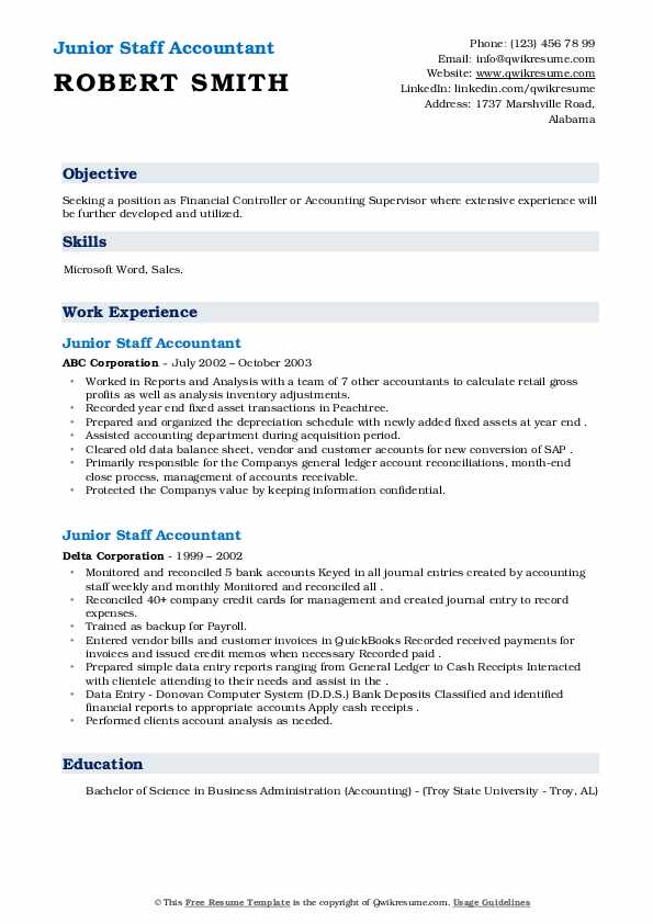 Junior Staff Accountant Resume Samples QwikResume