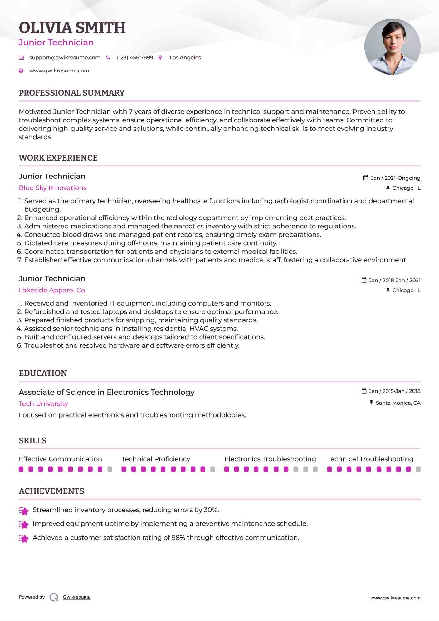Junior Technician Resume Model