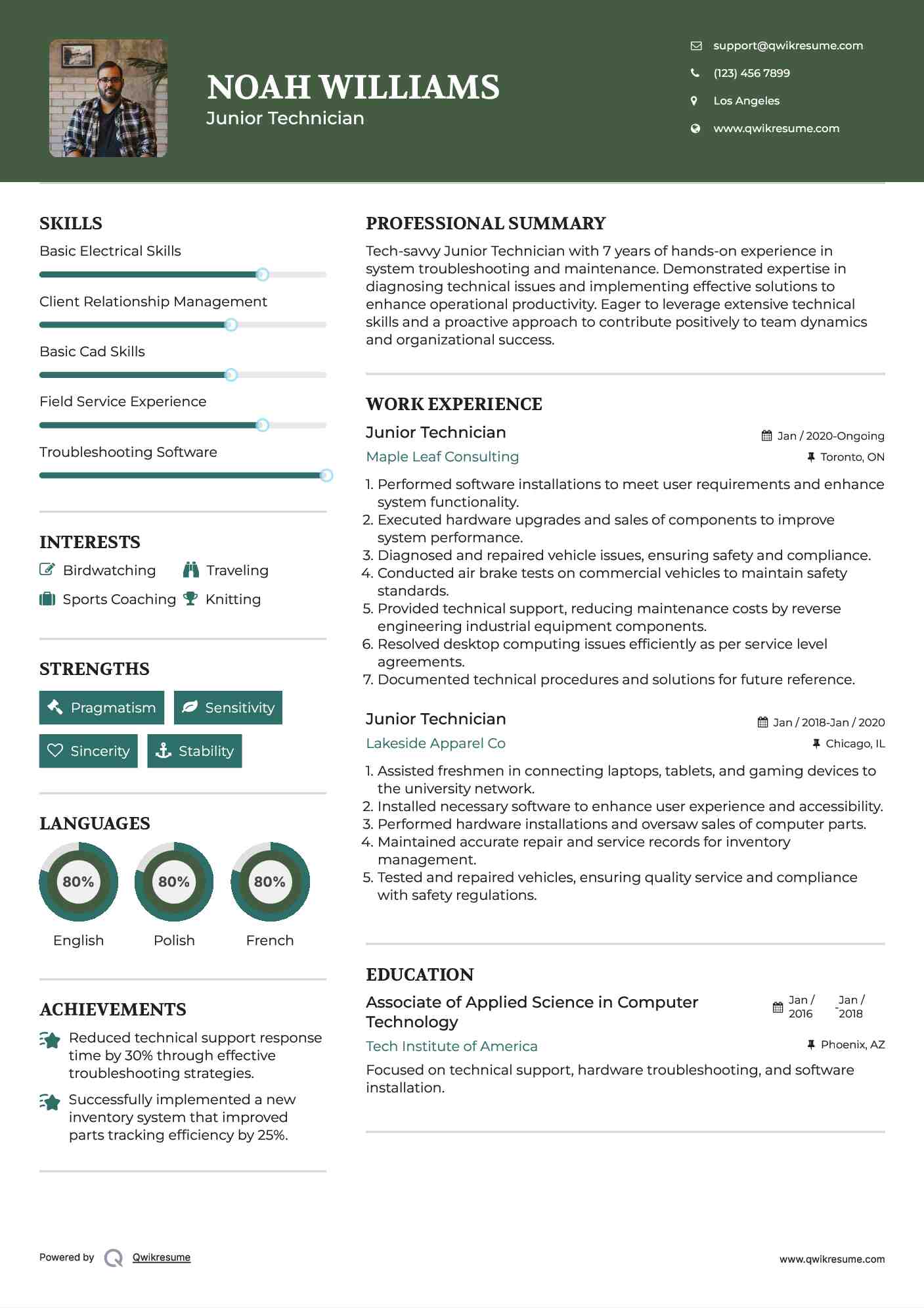 Junior Technician Resume Template