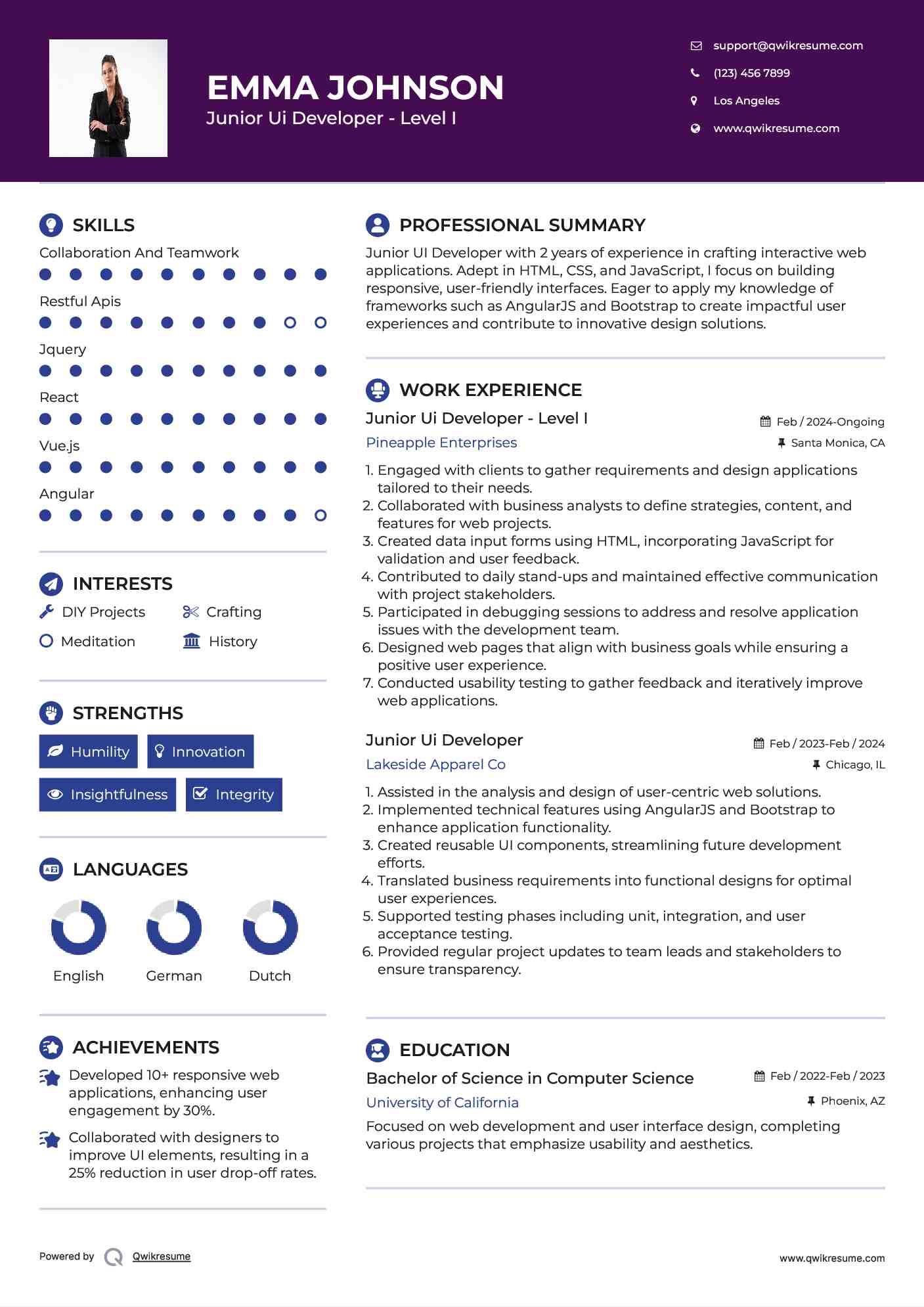 Junior Ui Developer - Level I Resume Format