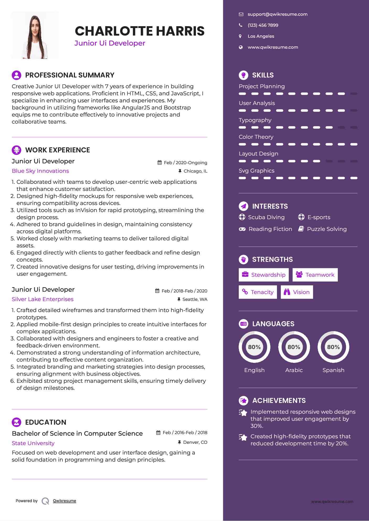 Junior Ui Developer Resume Format
