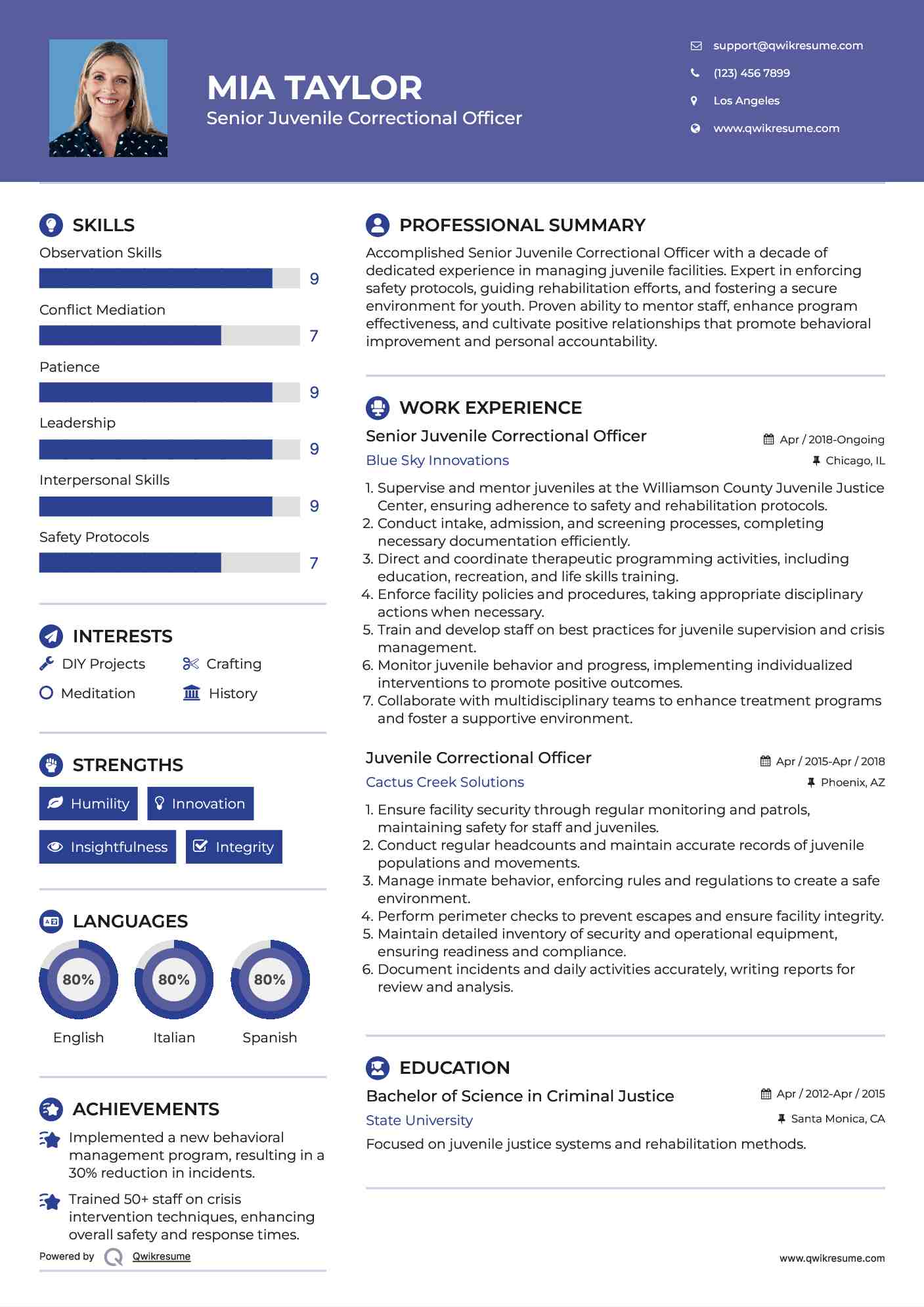 Senior Juvenile Correctional Officer Resume Model