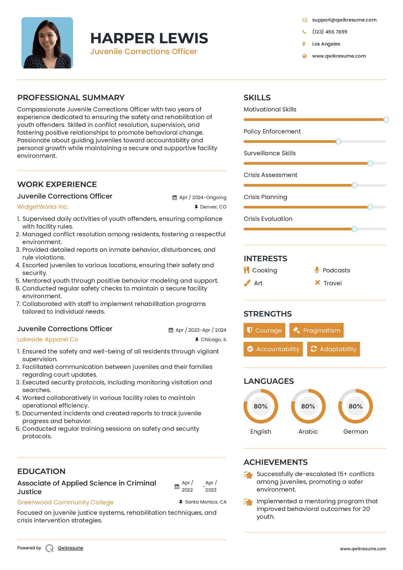 Juvenile Corrections Officer Resume Sample