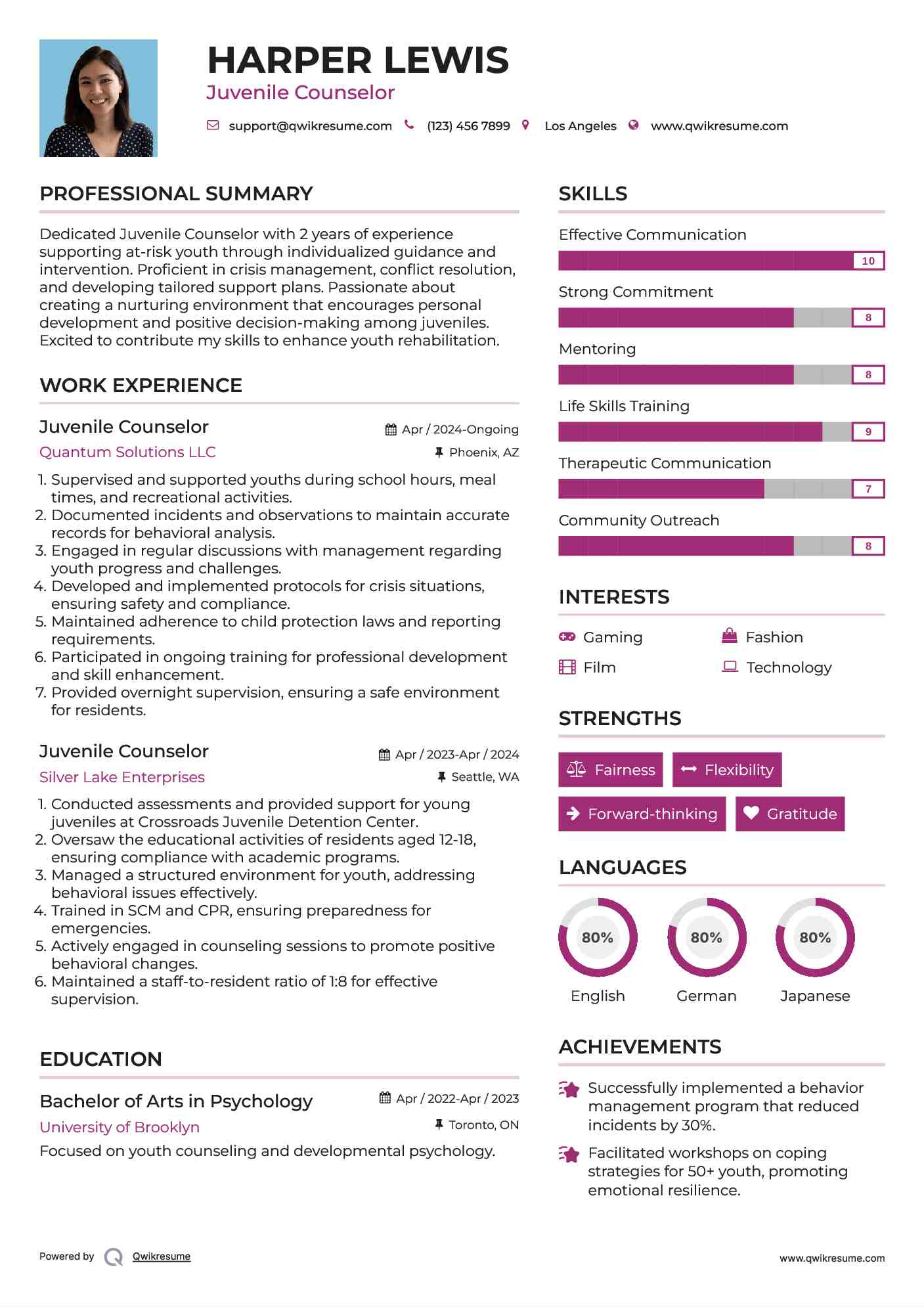 Juvenile Counselor Resume Model