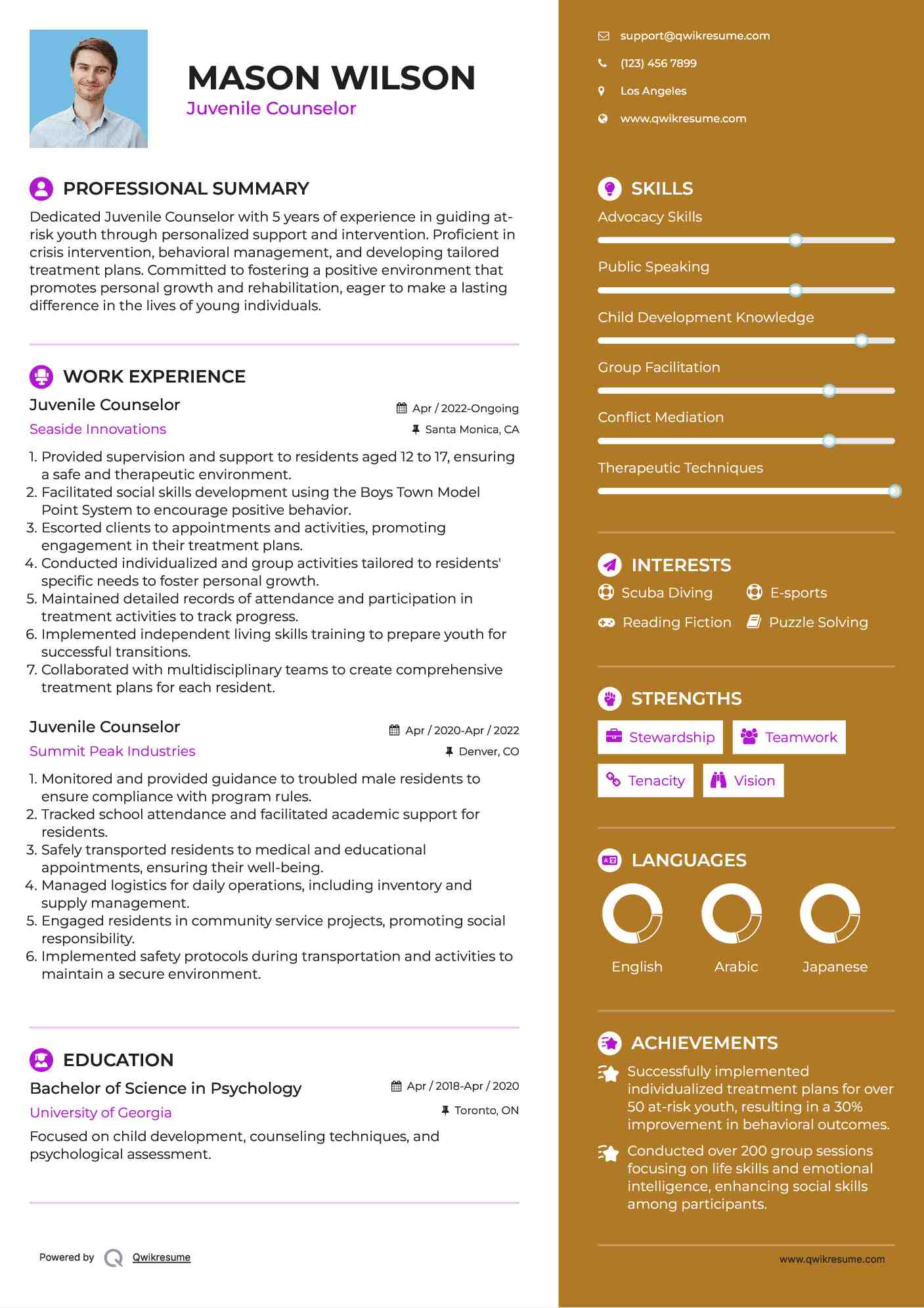 Juvenile Counselor Resume Model