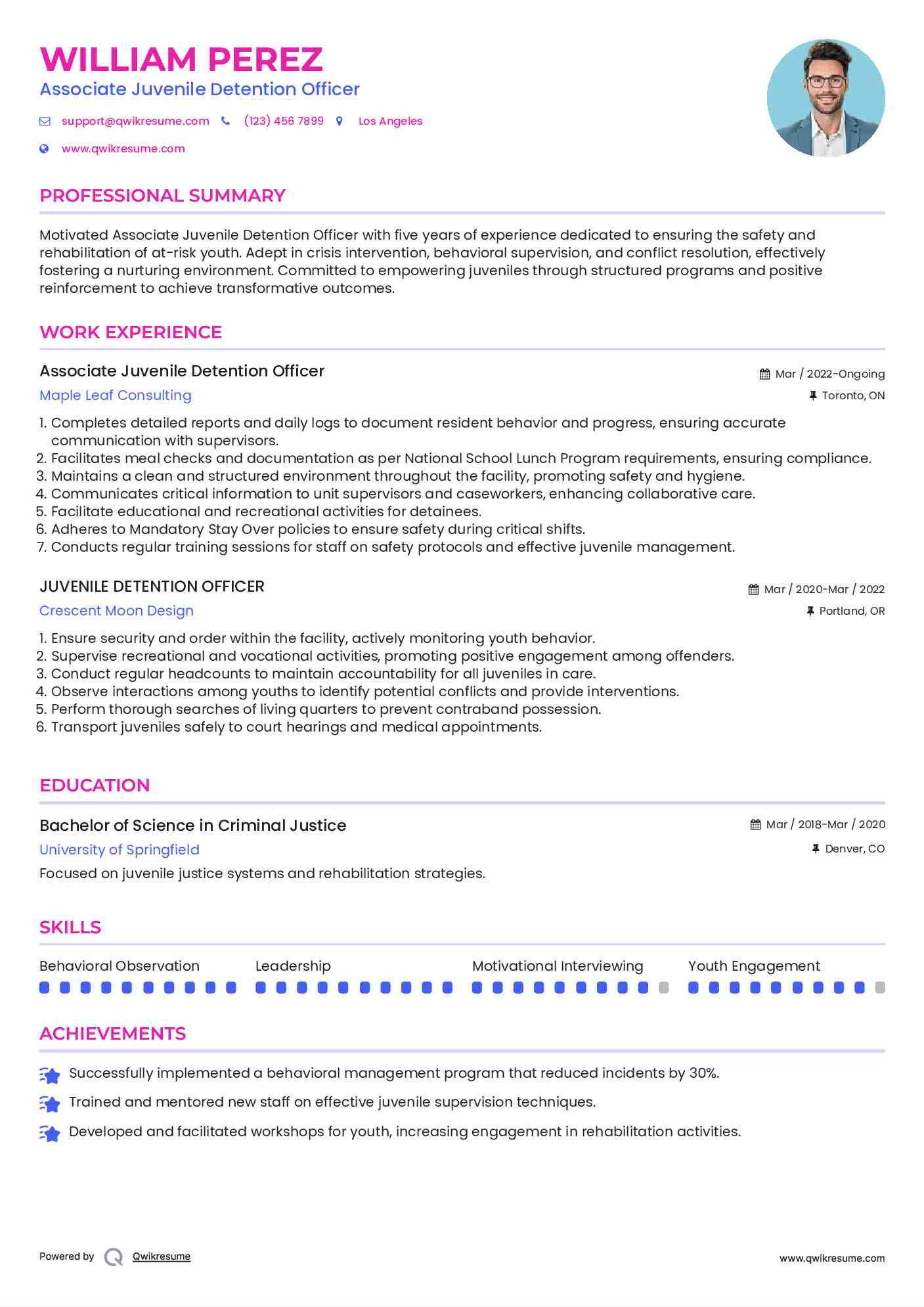 Associate Juvenile Detention Officer Resume Model