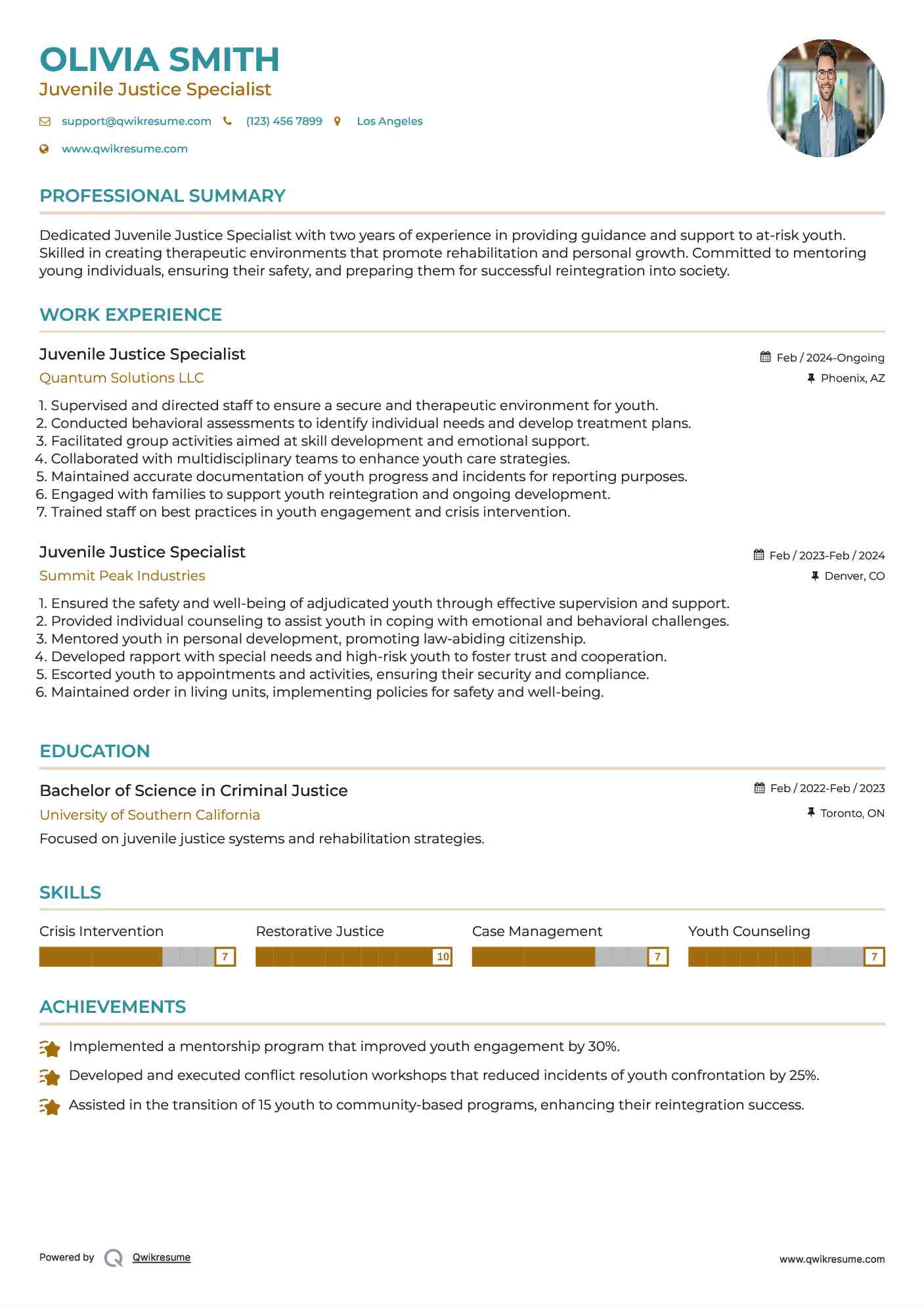 Juvenile Justice Specialist Resume Example