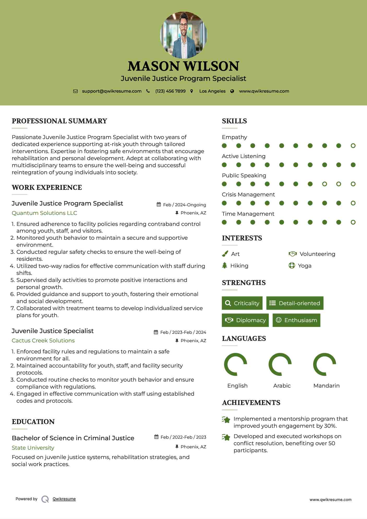 Juvenile Justice Program Specialist Resume Template