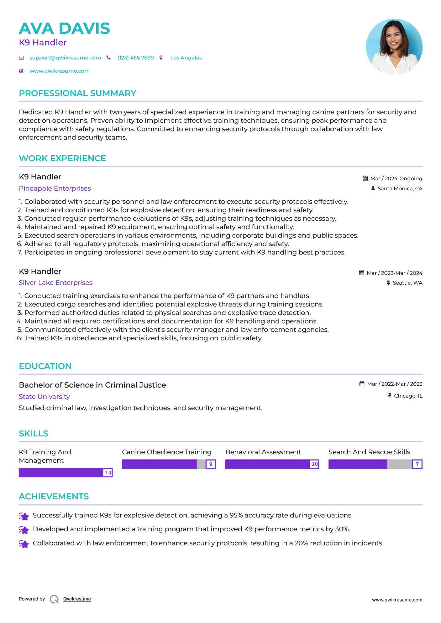 K9 Handler Resume Template