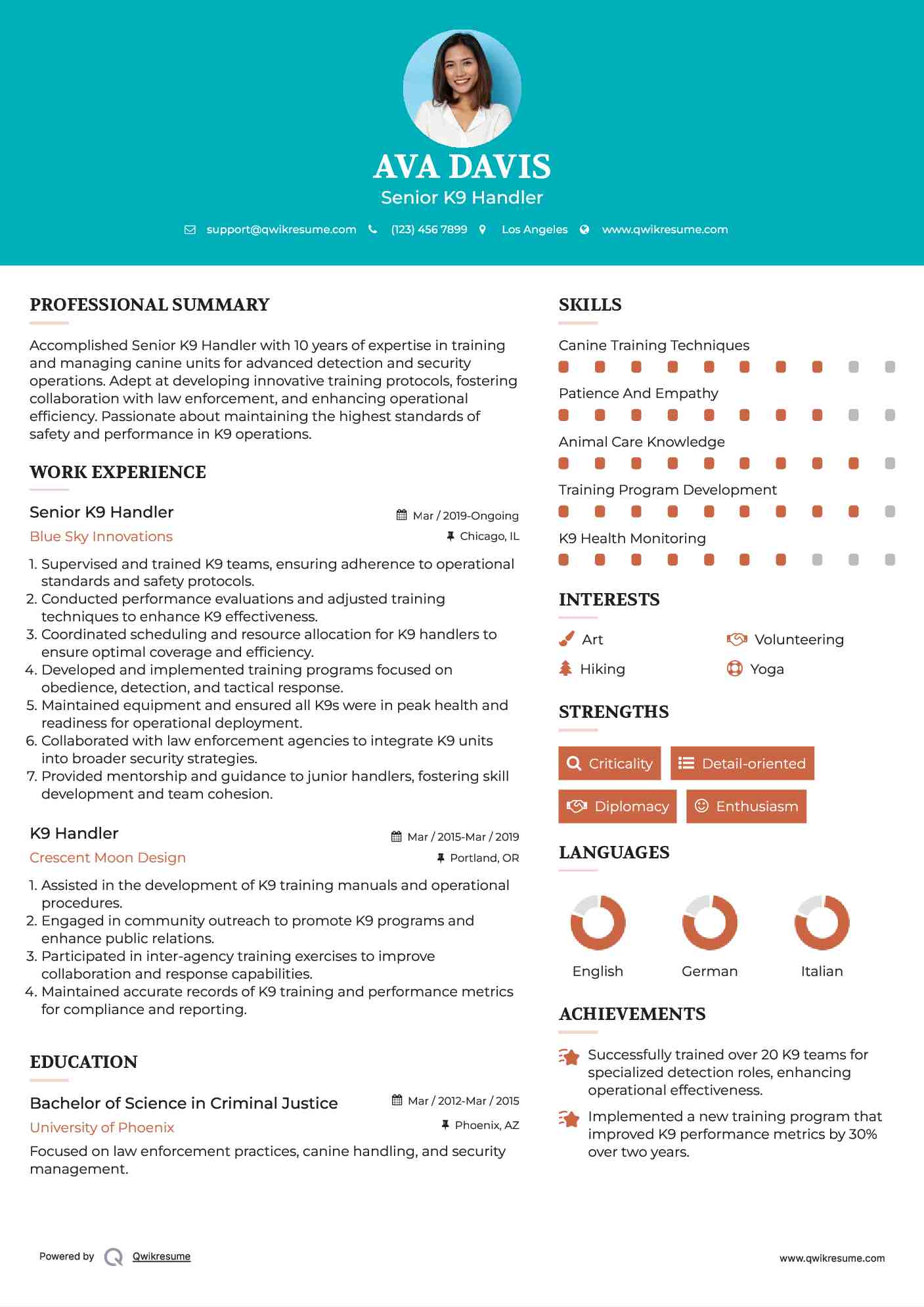 Senior K9 Handler Resume Sample