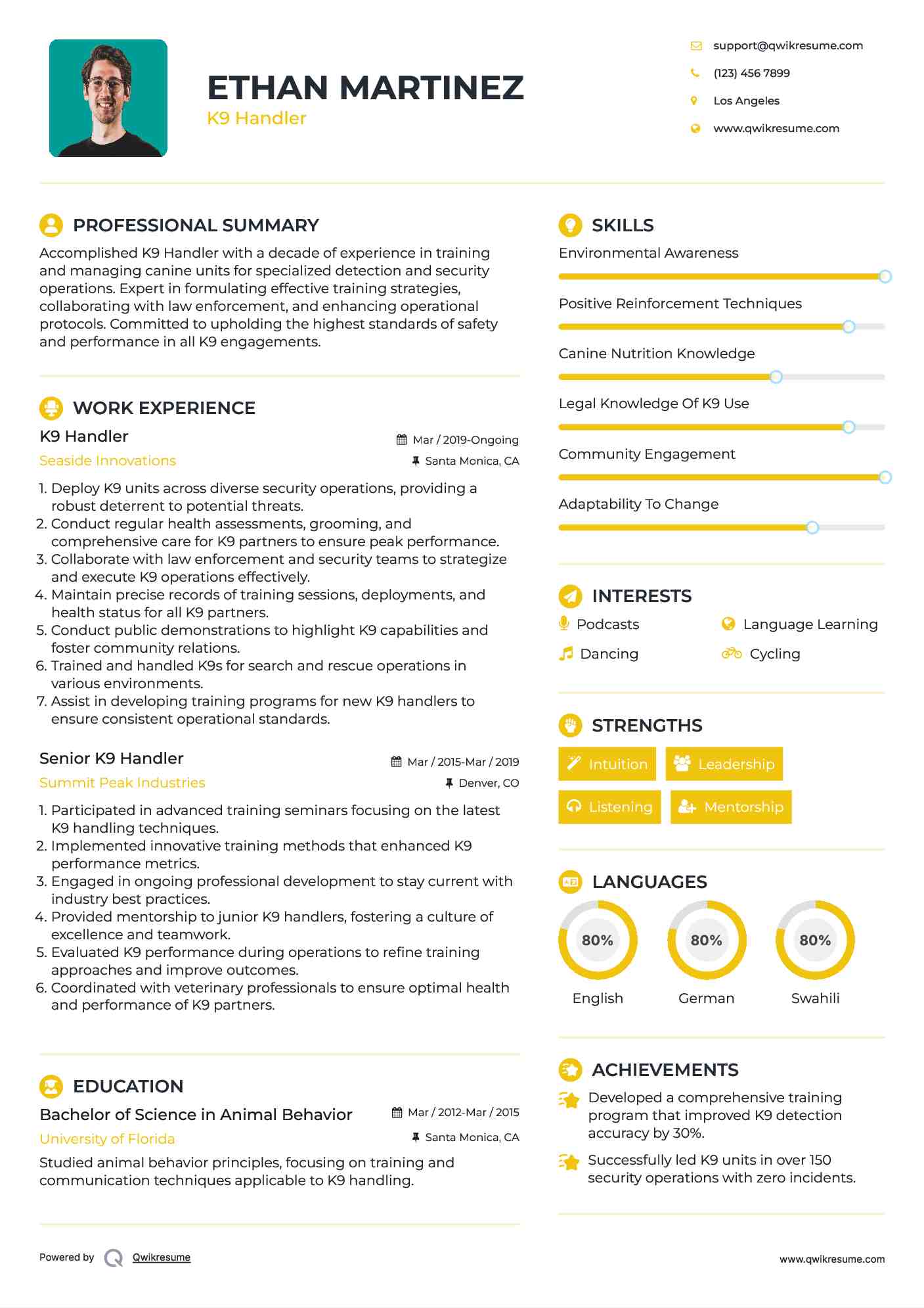 K9 Handler Resume Format