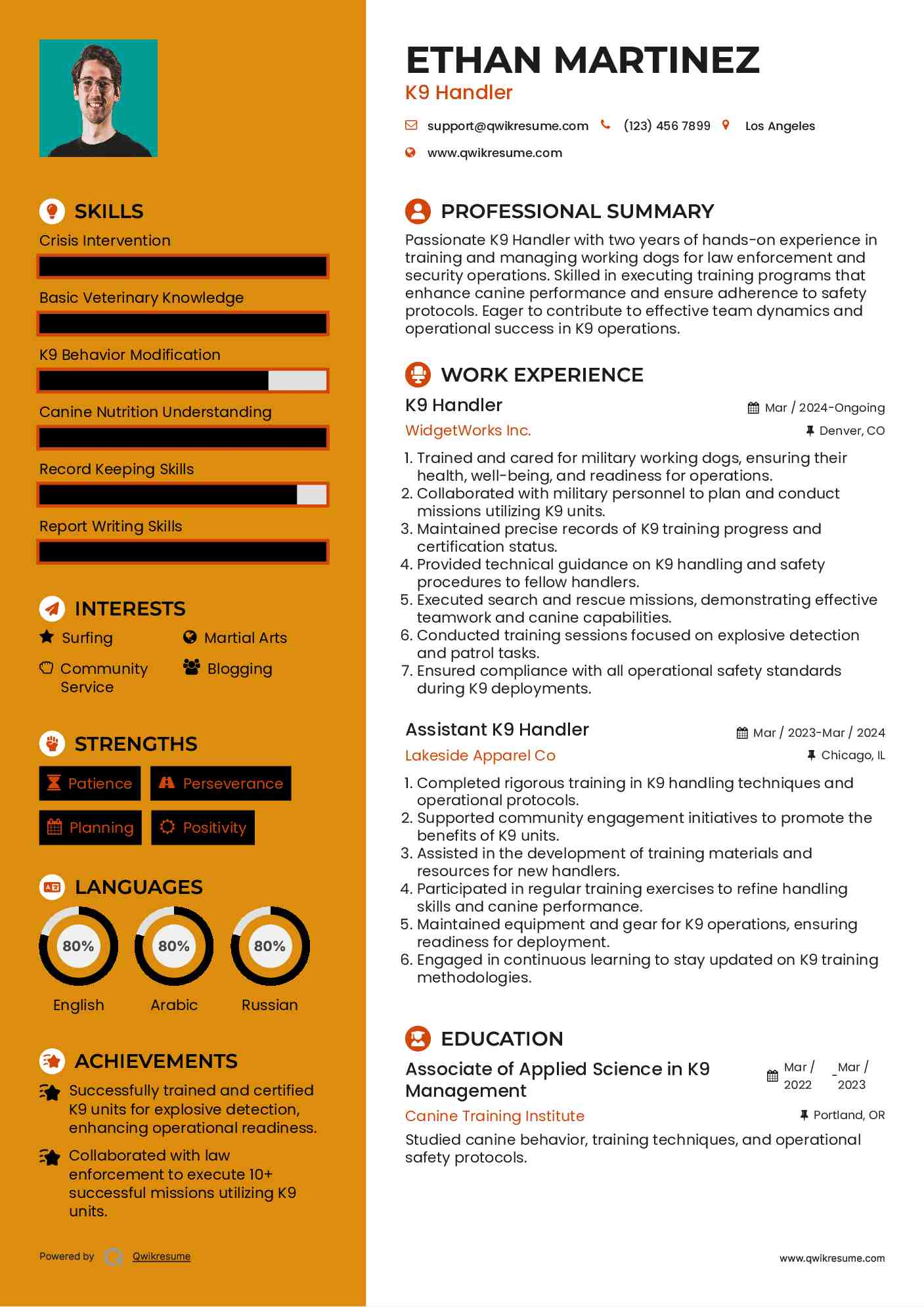 K9 Handler Resume Example