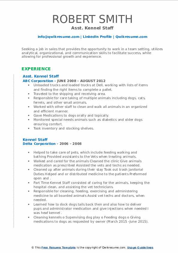 Kennel Staff Resume Samples QwikResume