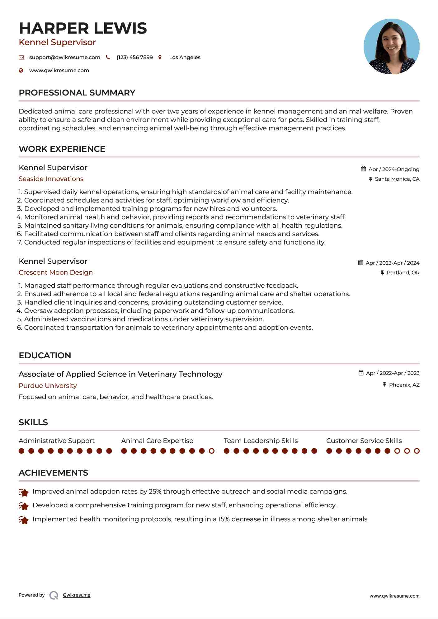 Kennel Supervisor Resume Model
