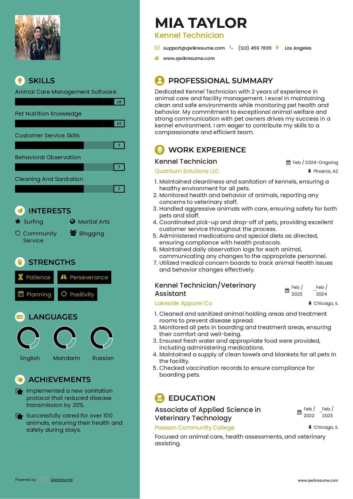 Kennel Technician Resume Samples QwikResume