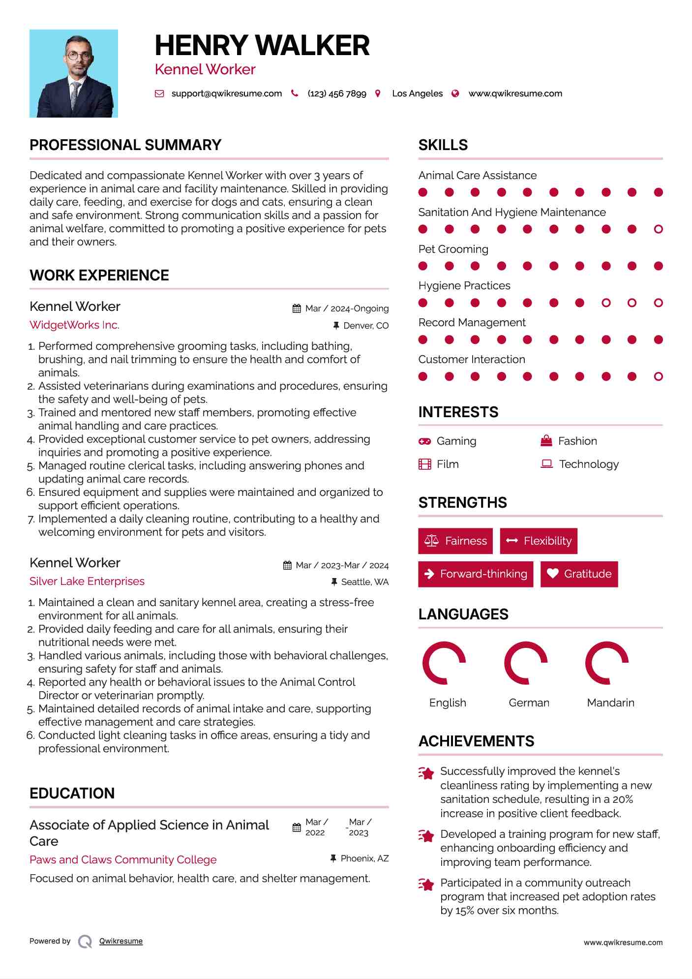 Kennel Worker Resume Samples QwikResume
