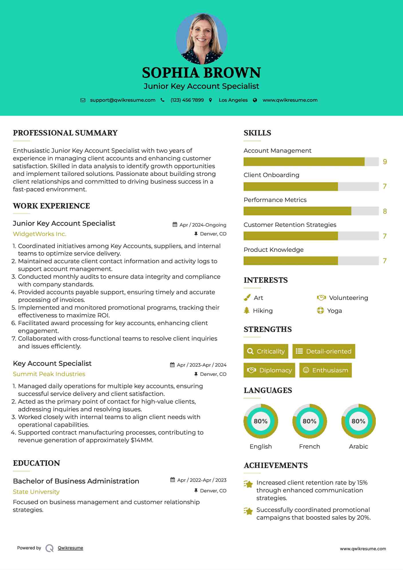 Junior Key Account Specialist Resume Example