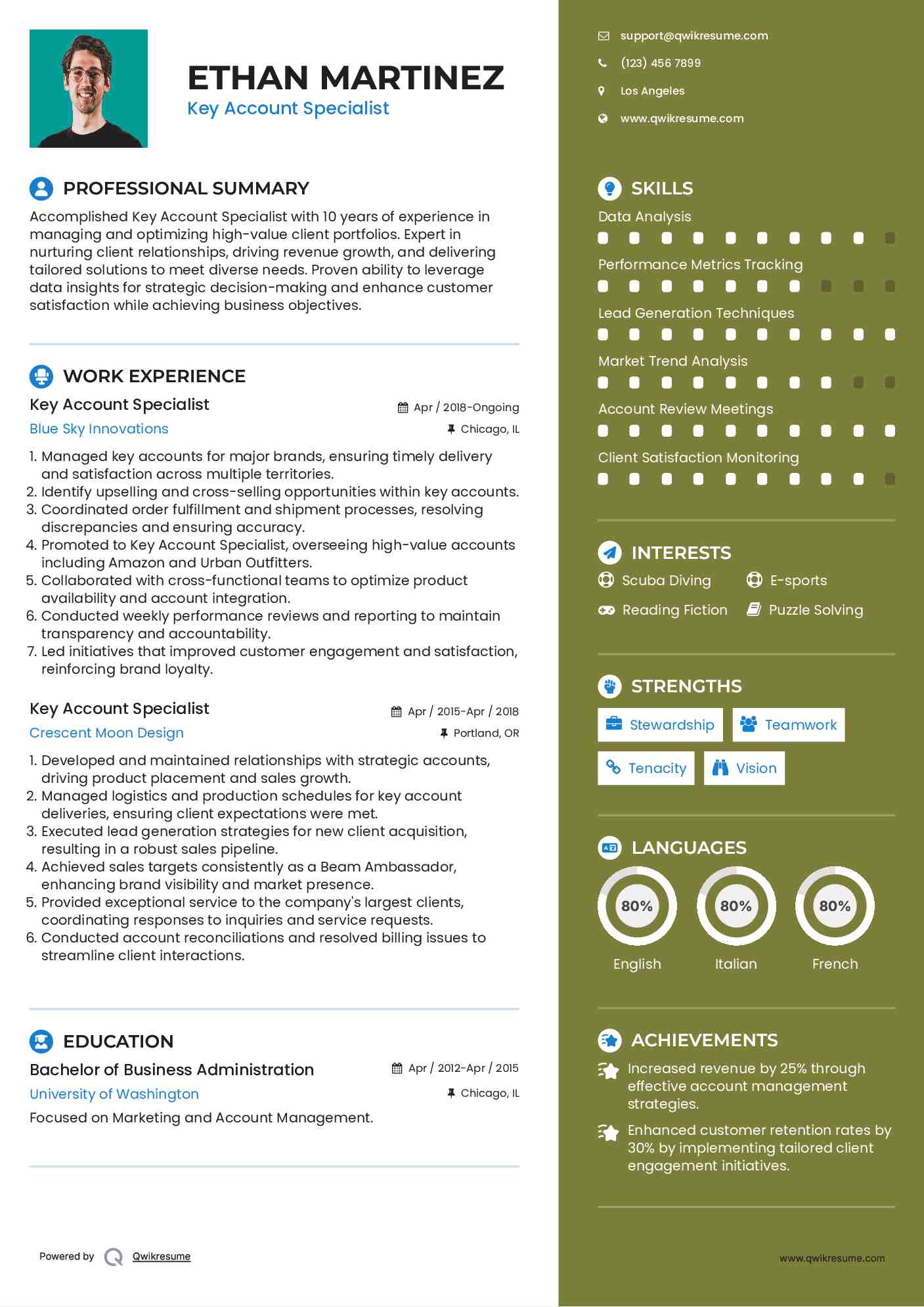 Key Account Specialist Resume Sample