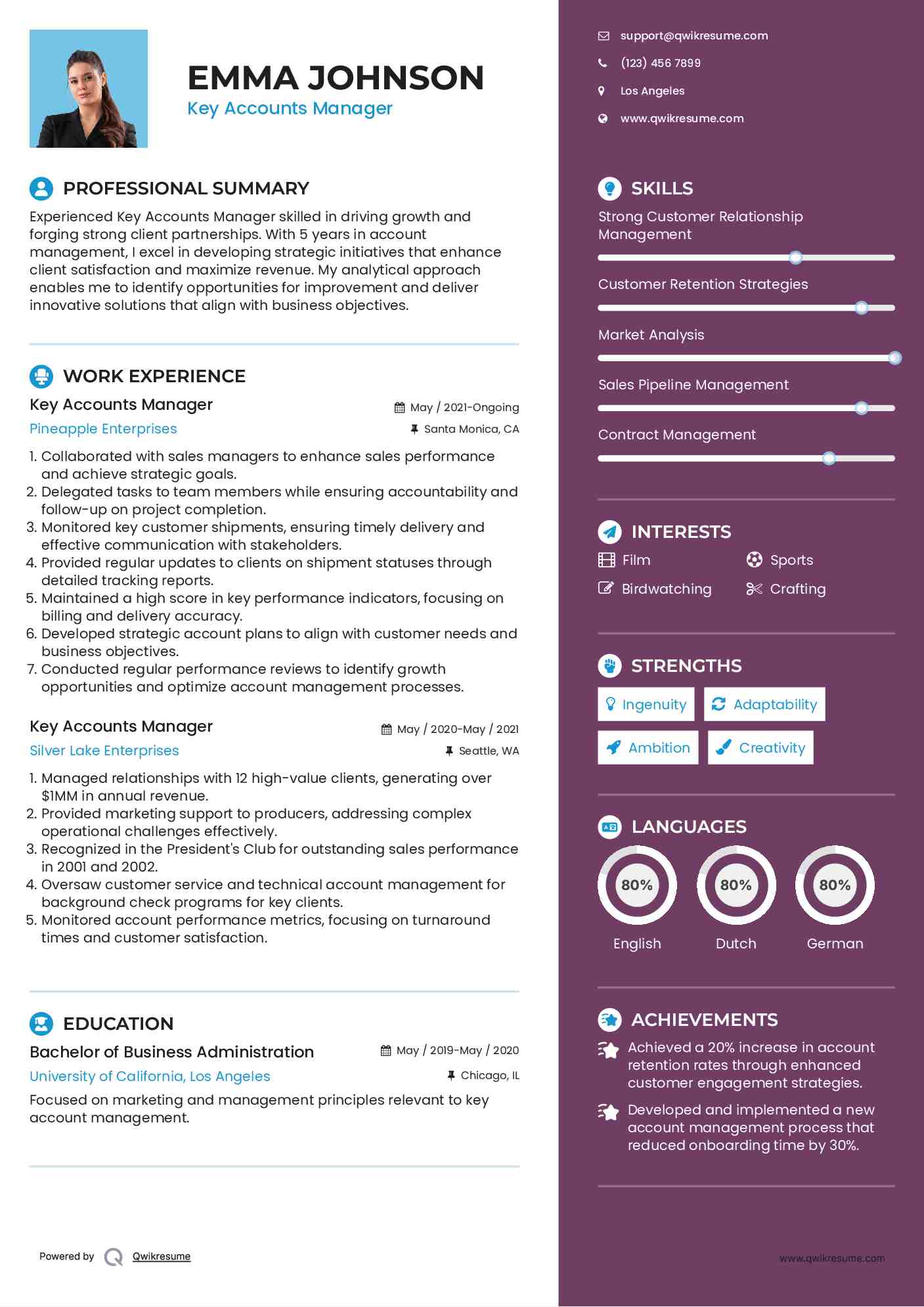 Key Accounts Manager Resume Template