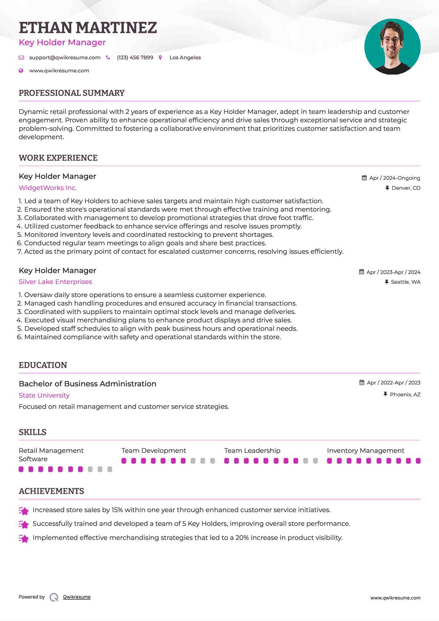 Key Holder Manager Resume Samples QwikResume