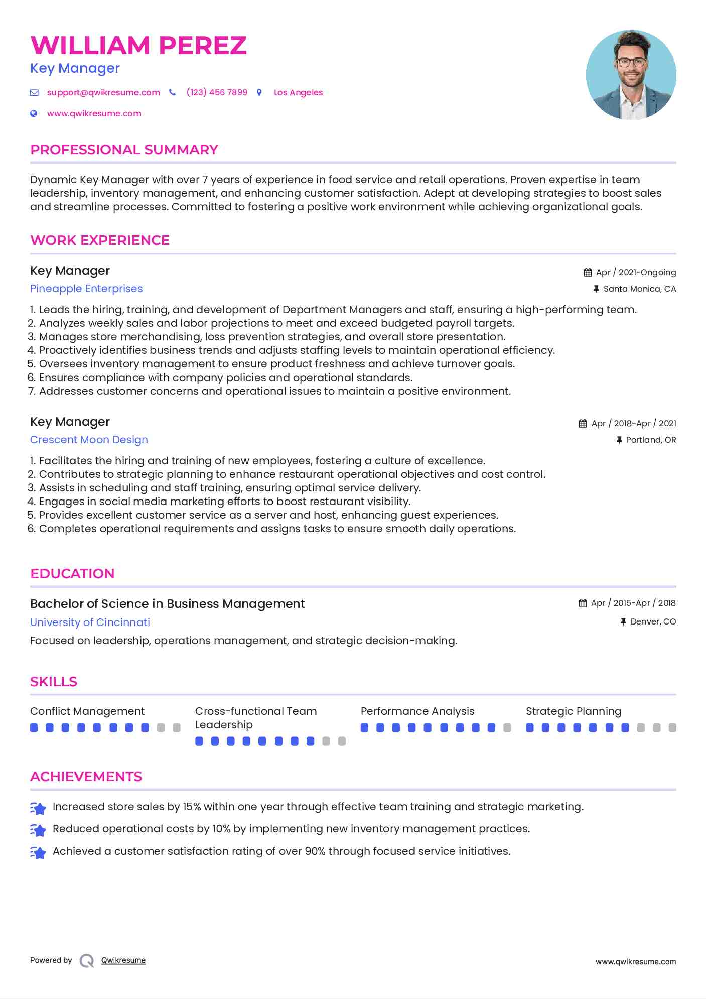 Key Manager Resume Model