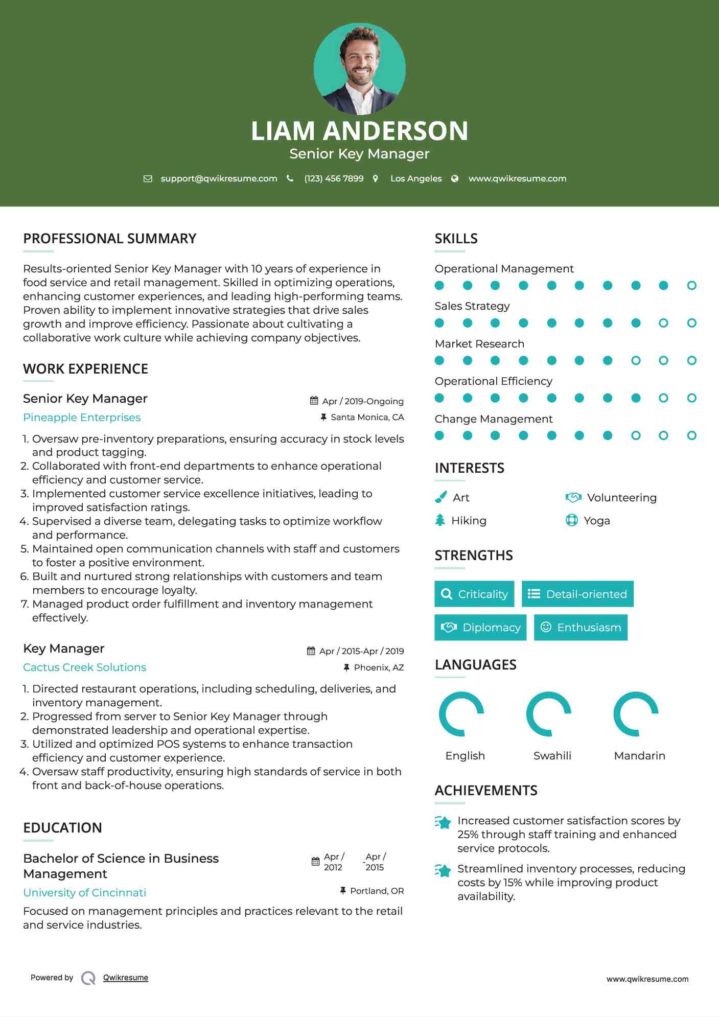 Senior Key Manager Resume Model