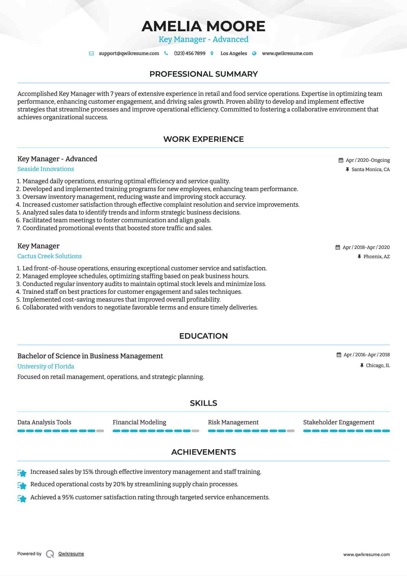 Key Manager - Advanced Resume Model