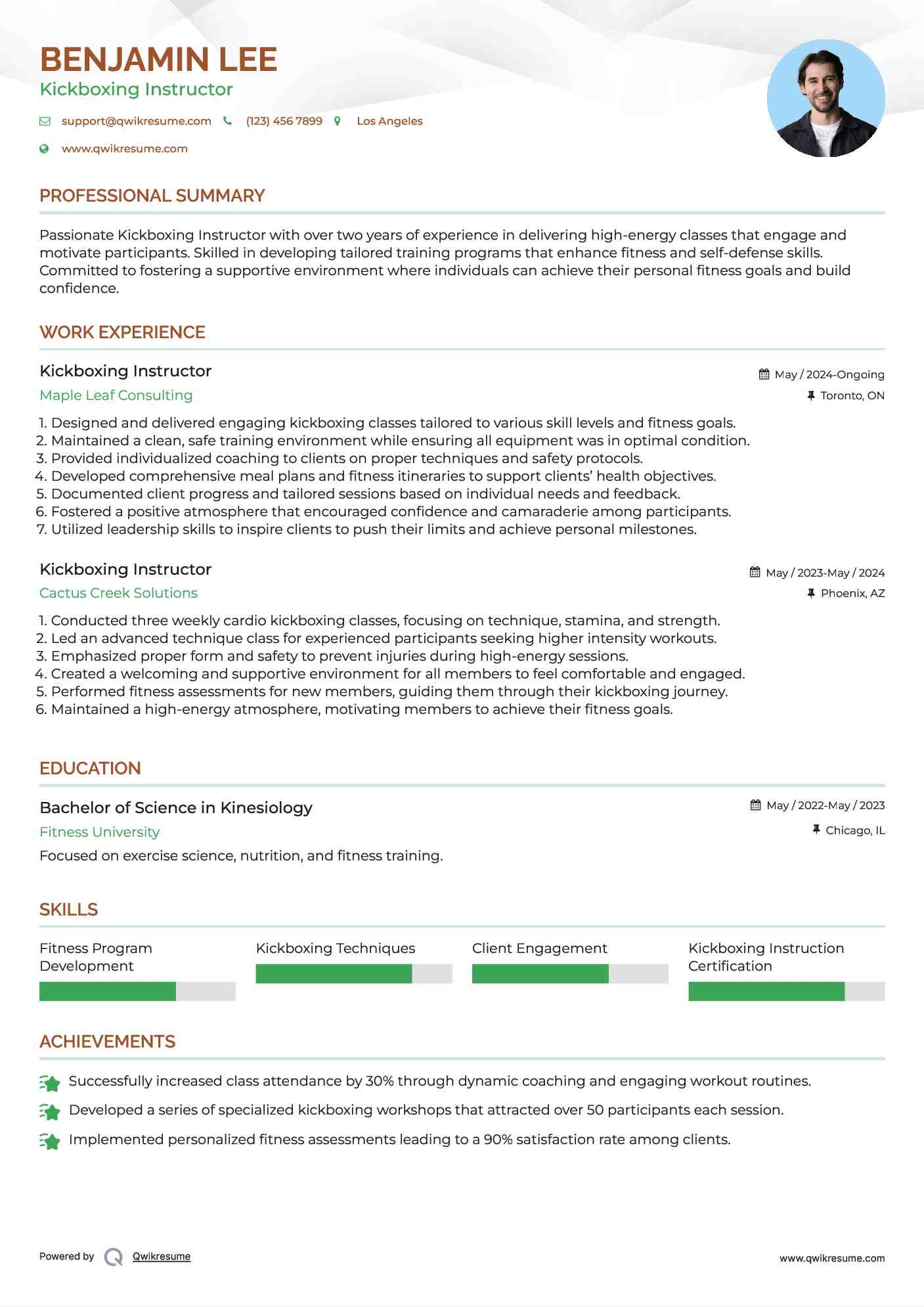 Kickboxing Instructor Resume Example