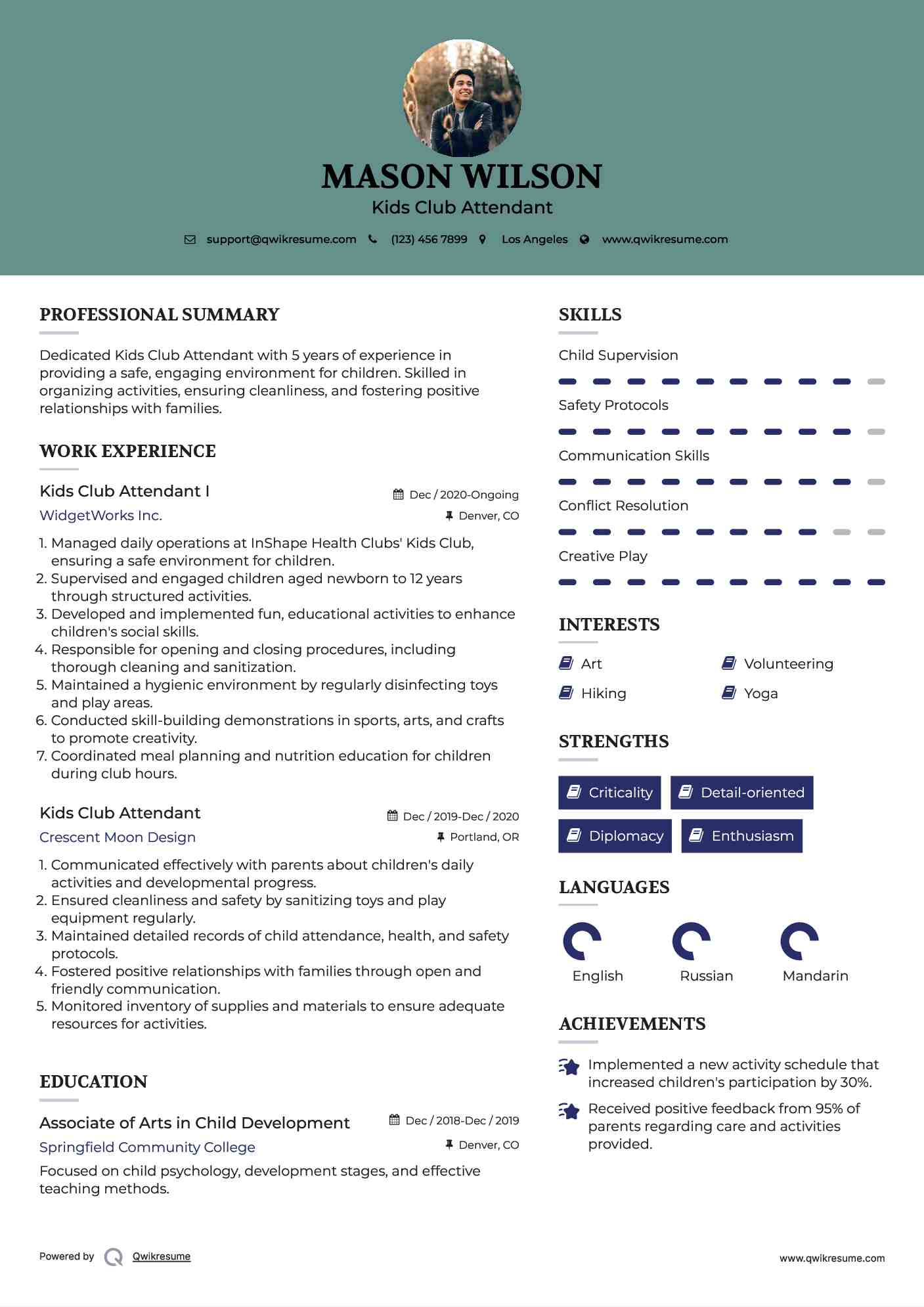 Kids Club Attendant I Resume Format