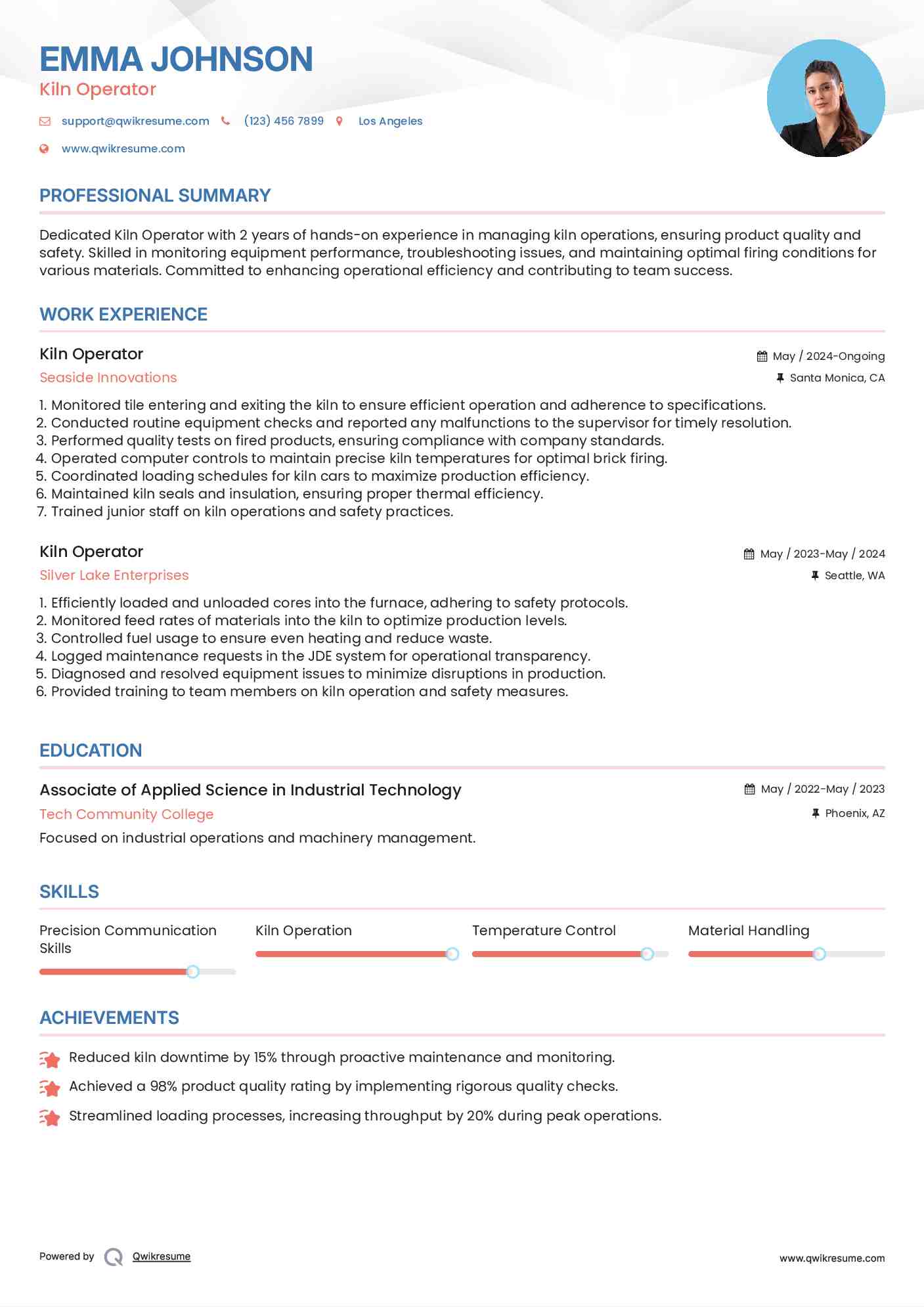 Kiln Operator Resume Format