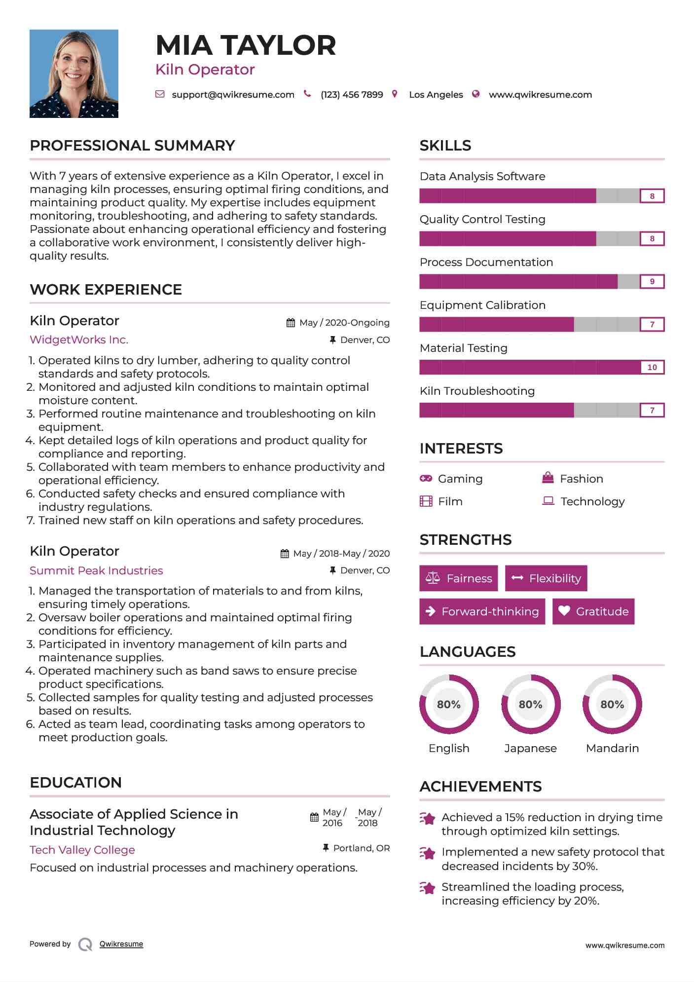 Kiln Operator Resume Template