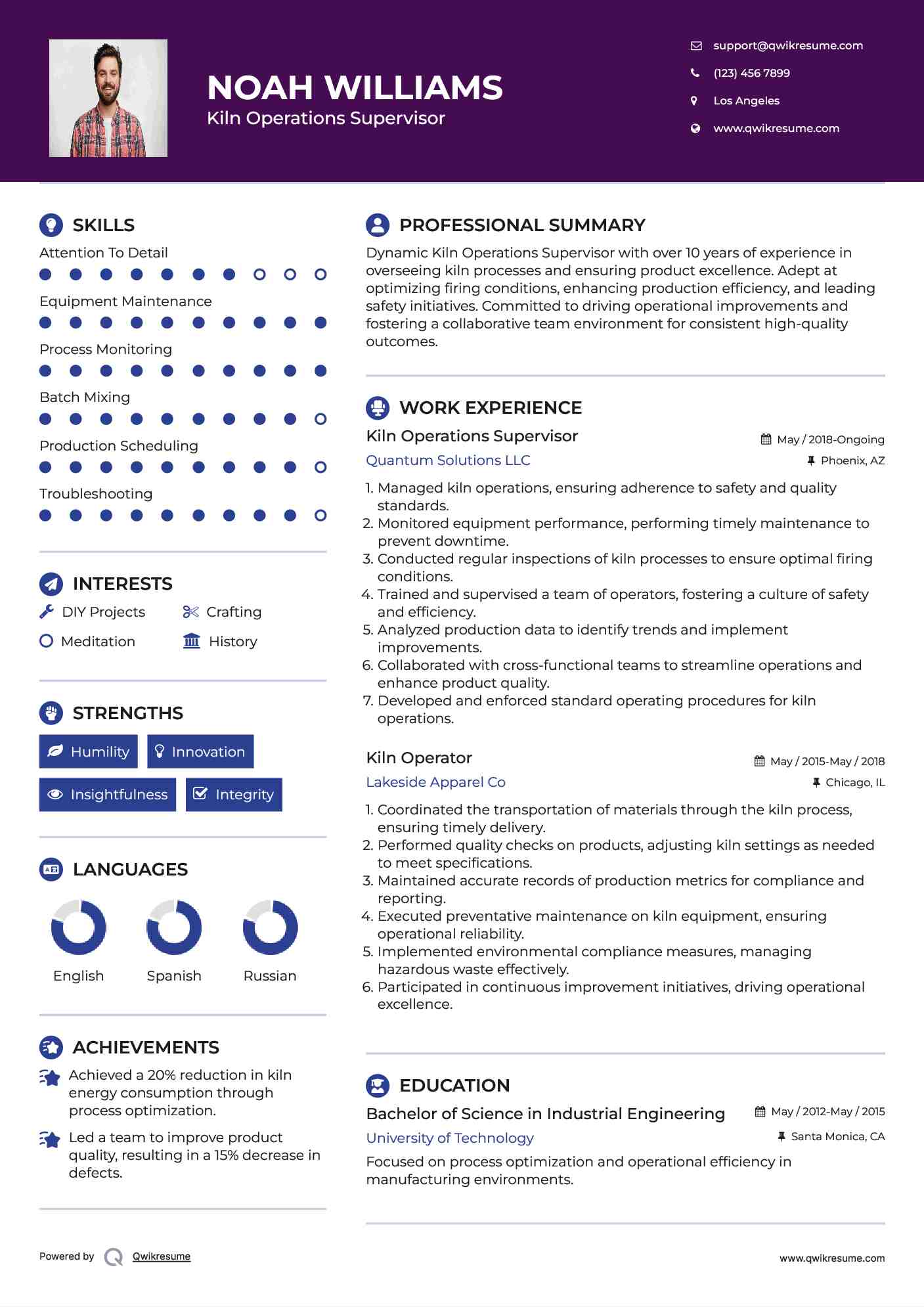 Kiln Operations Supervisor Resume Model