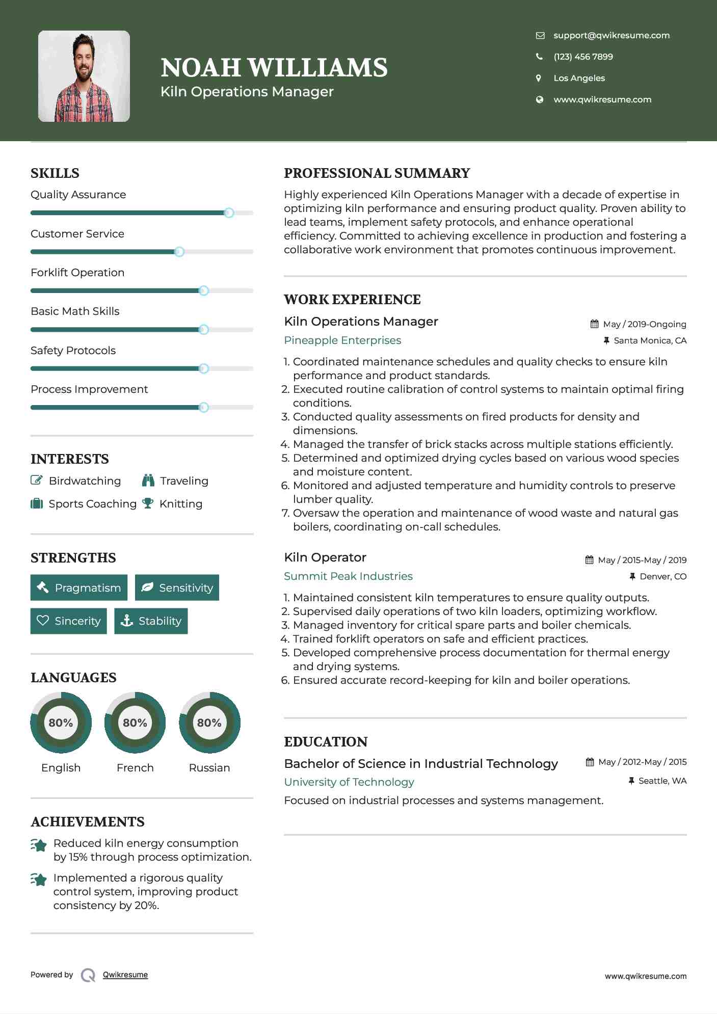 Kiln Operations Manager Resume Model