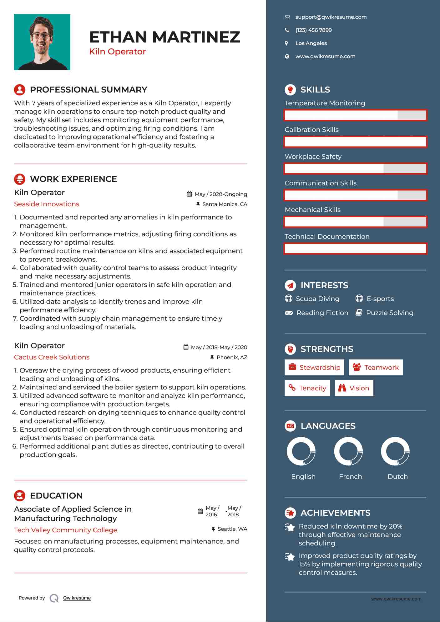 Kiln Operator Resume Template