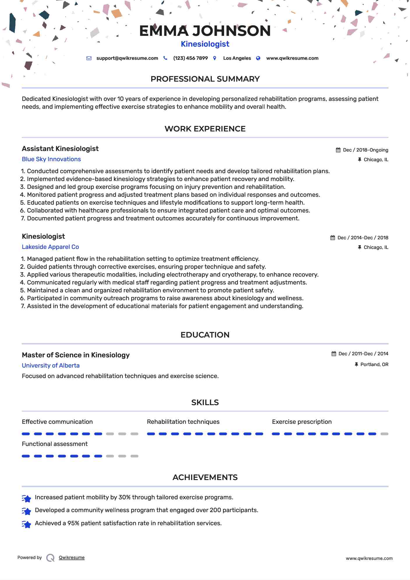 Assistant Kinesiologist Resume Model