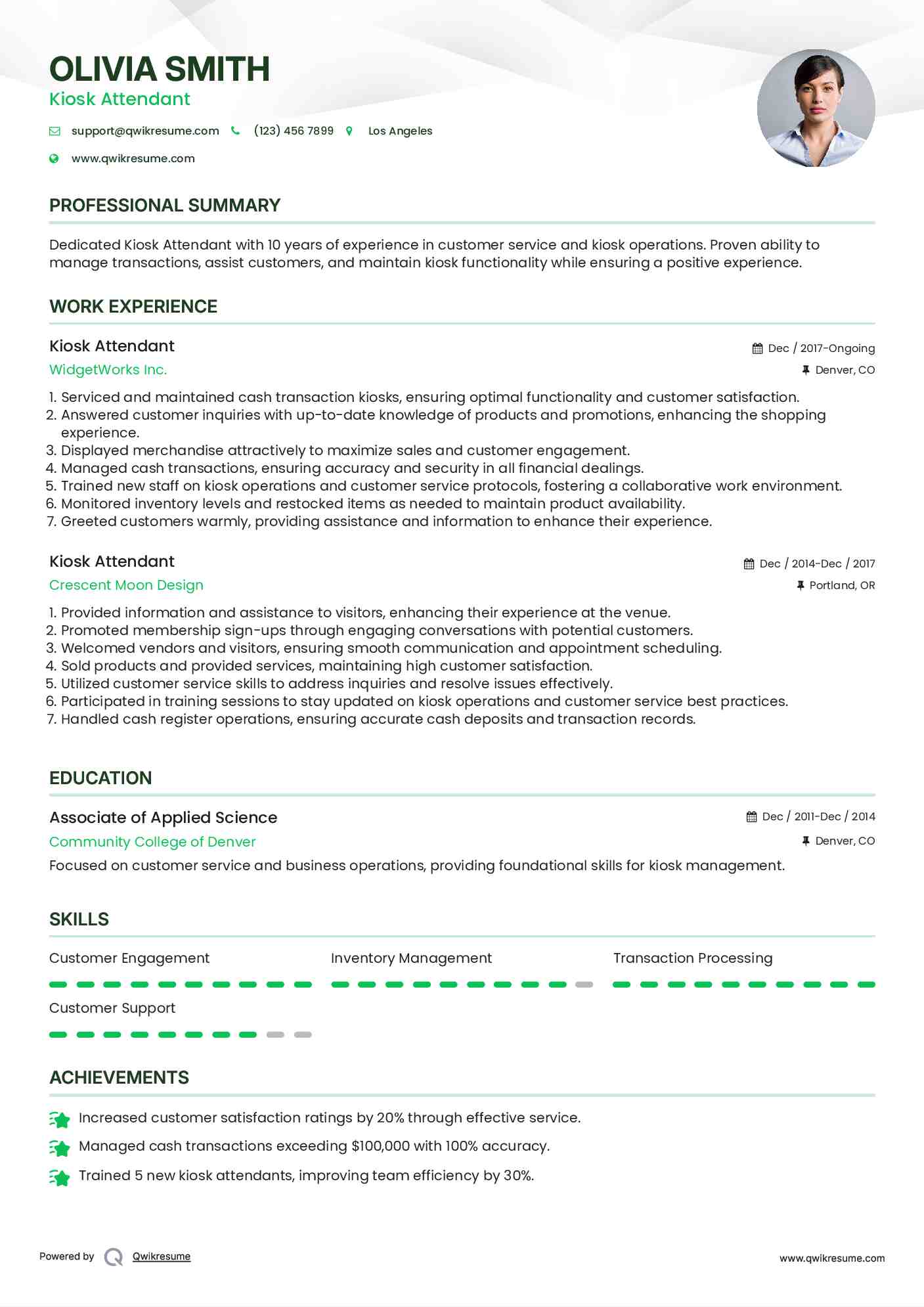 Kiosk Attendant Resume Example