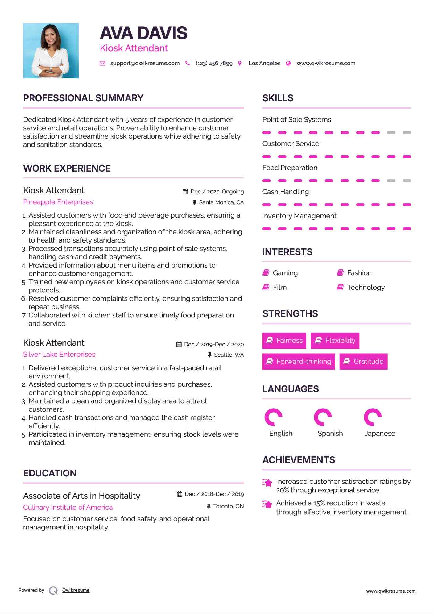 Kiosk Attendant Resume Format