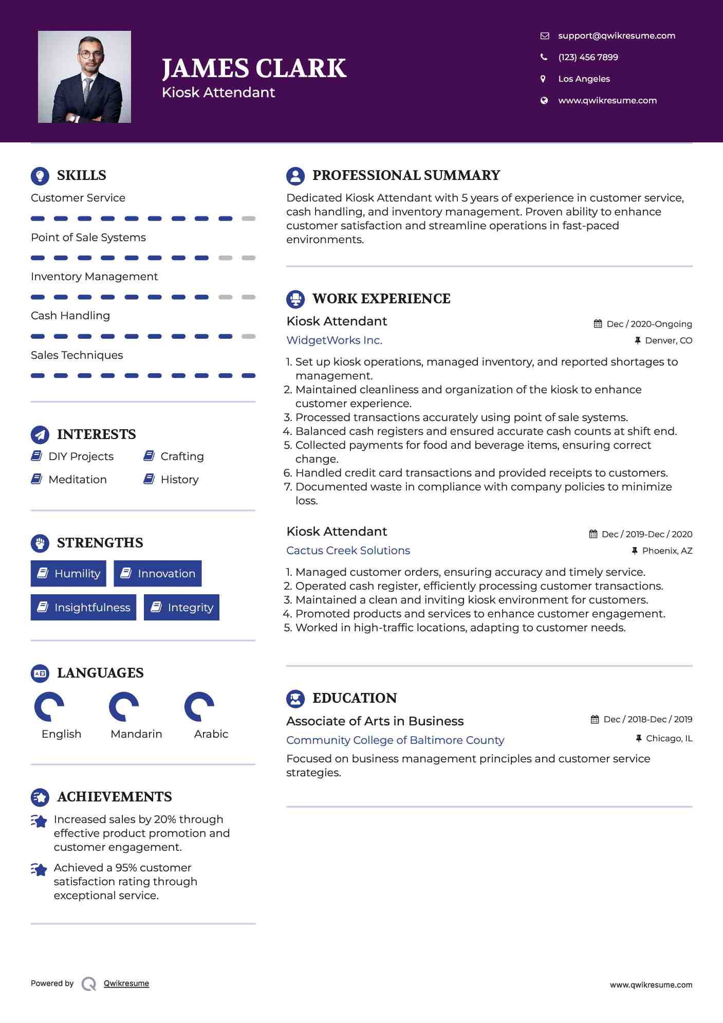 Kiosk Attendant Resume Sample