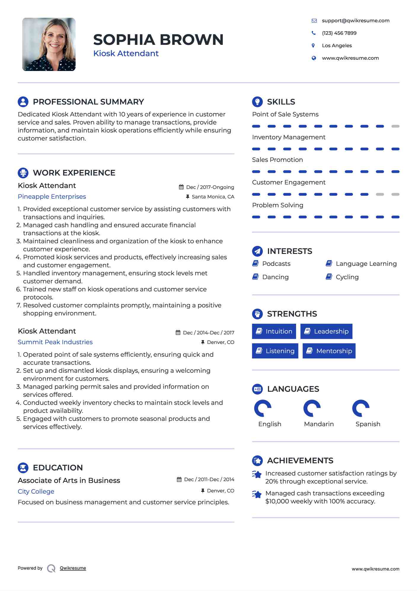 Kiosk Attendant Resume Example