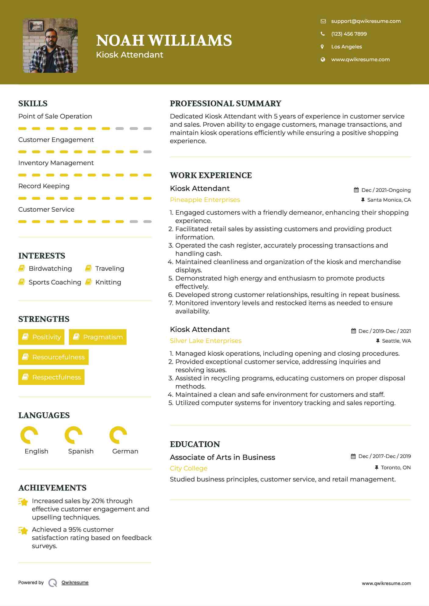 Kiosk Attendant Resume Format