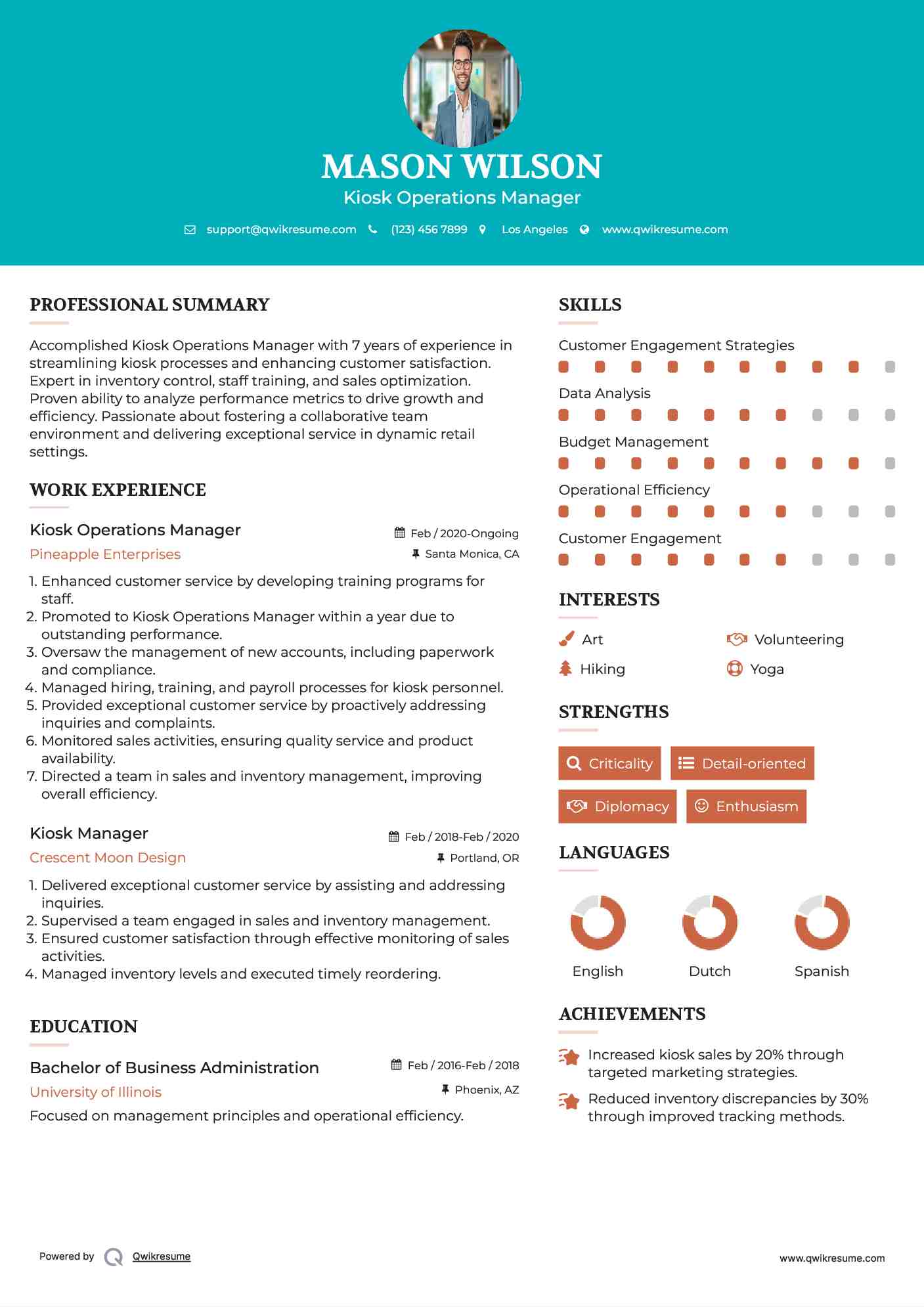 Kiosk Operations Manager Resume Sample