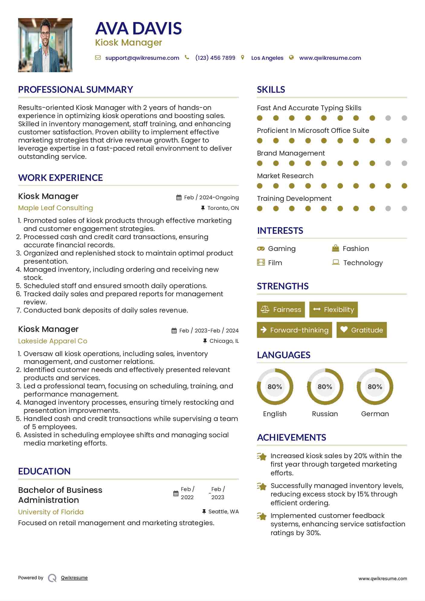 Kiosk Manager Resume Sample